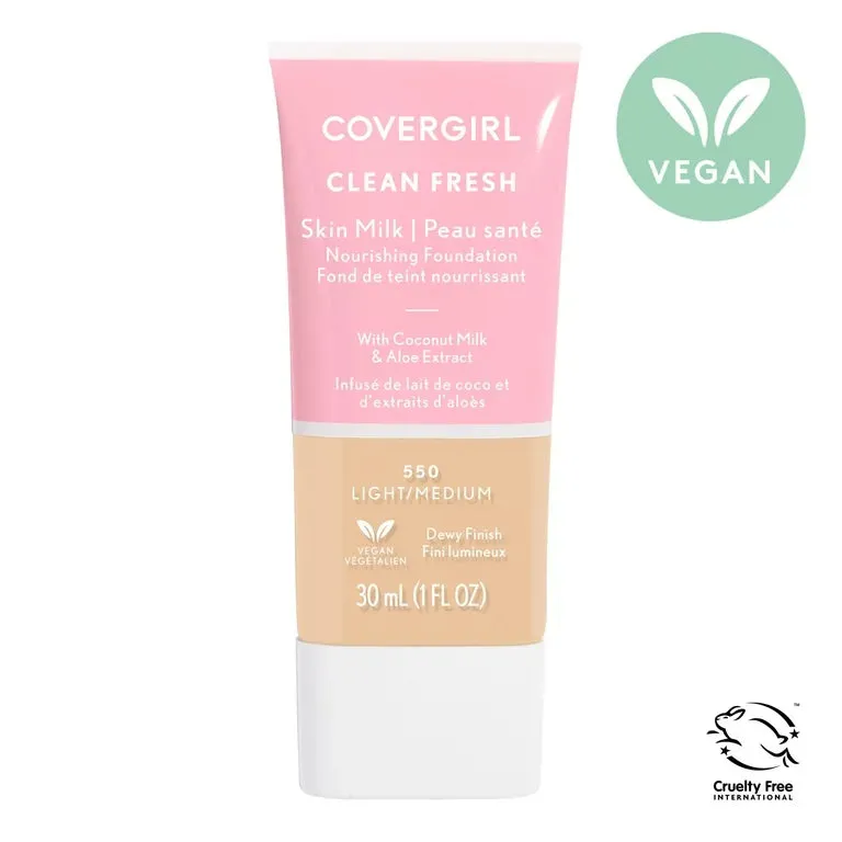 Cover Girl Clean Fresh Skin Milk, Clean Vegan Formula, Light/ Medium, 1 fl oz, Lightweight Foundation 550 Light Medium