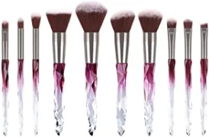 Crystal Makeup Brushes Blending Blush Premium Synthetic Concealers Foundation Powder Eye Shadows Makeup Brushes 10Pcs (Purple)