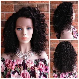 Curly Lace Front Wig, 100% Brazilian Virgin Human Hair Wig, Unprocessed Remy Human Hair, Black Wig, Free Parting, ON SALE //PEACE