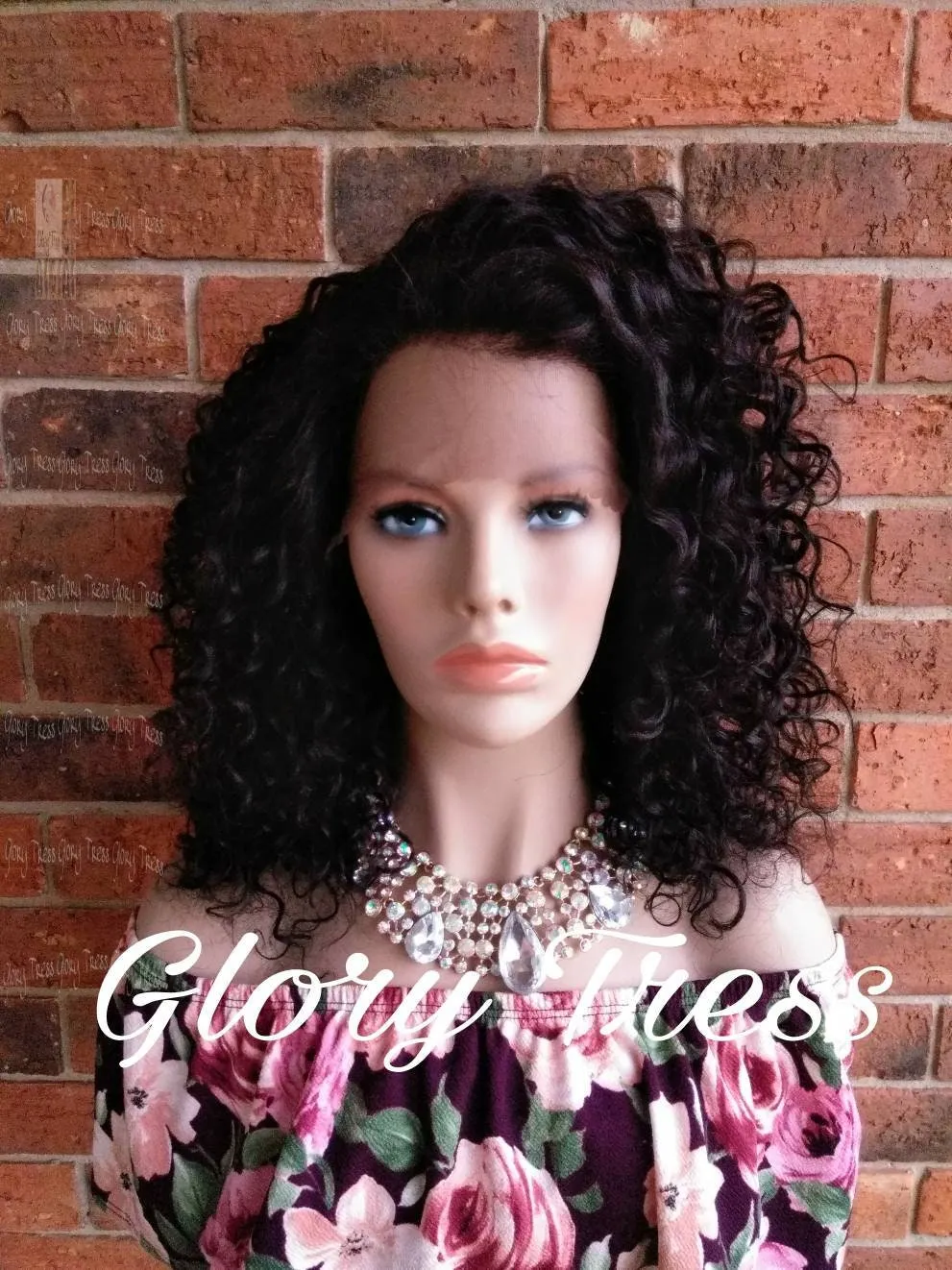 Curly Lace Front Wig, 100% Brazilian Virgin Human Hair Wig, Unprocessed Remy Human Hair, Black Wig, Free Parting, ON SALE //PEACE
