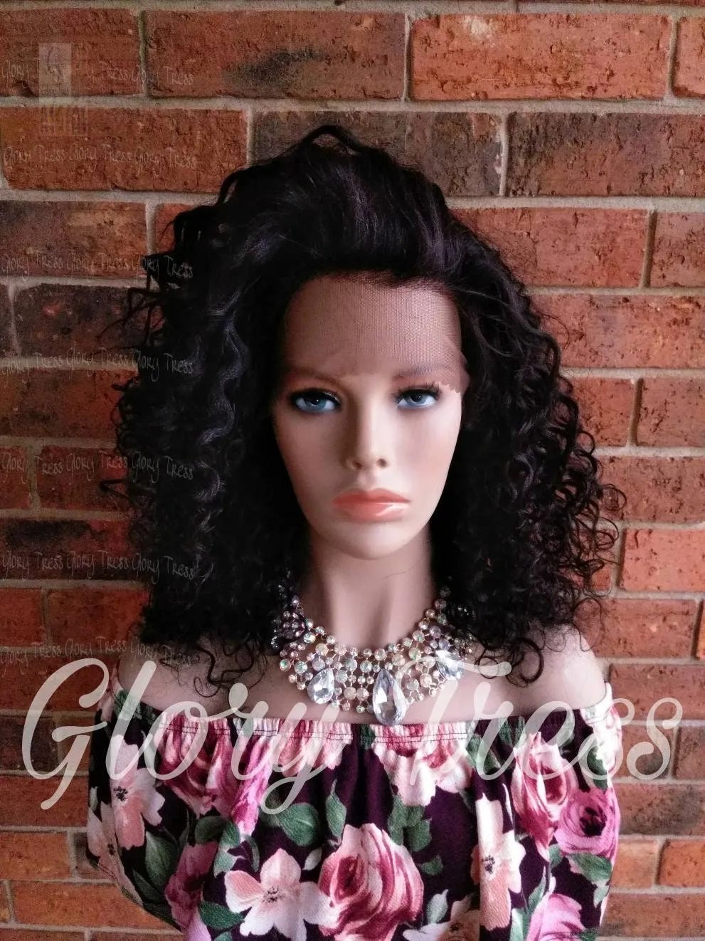 Curly Lace Front Wig, 100% Brazilian Virgin Human Hair Wig, Unprocessed Remy Human Hair, Black Wig, Free Parting, ON SALE //PEACE