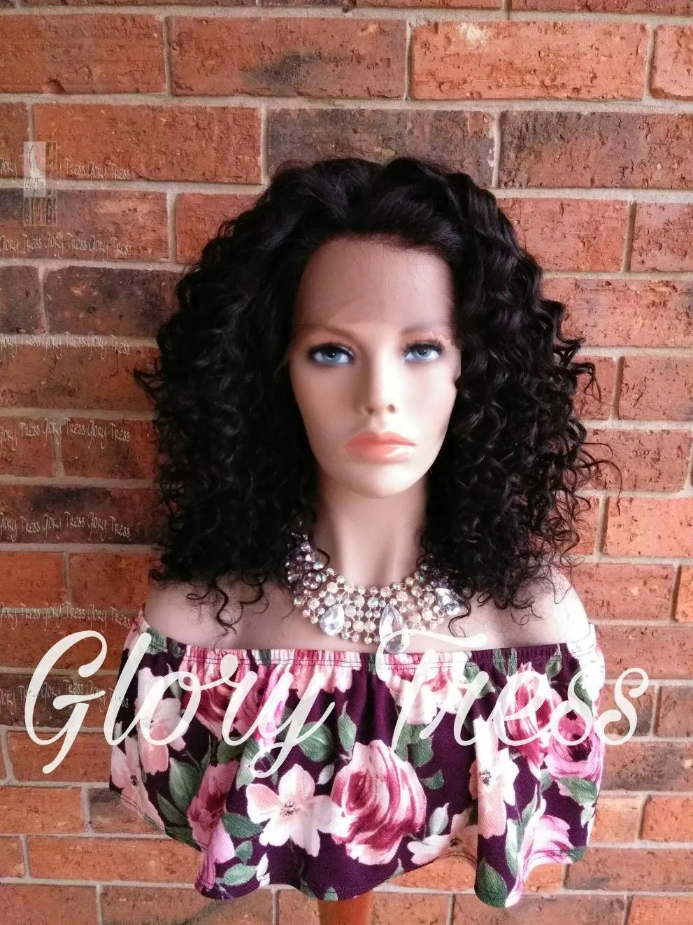 Curly Lace Front Wig, 100% Brazilian Virgin Human Hair Wig, Unprocessed Remy Human Hair, Black Wig, Free Parting, ON SALE //PEACE