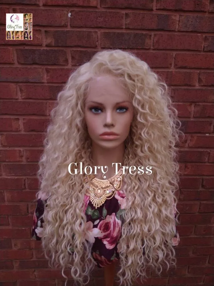 Curly Lace Front Wig, Human Hair Blend, 13X6 Free Parting, HD Lace Frontal, Glory Tress, 613 Platinum Blonde Wig // JOY