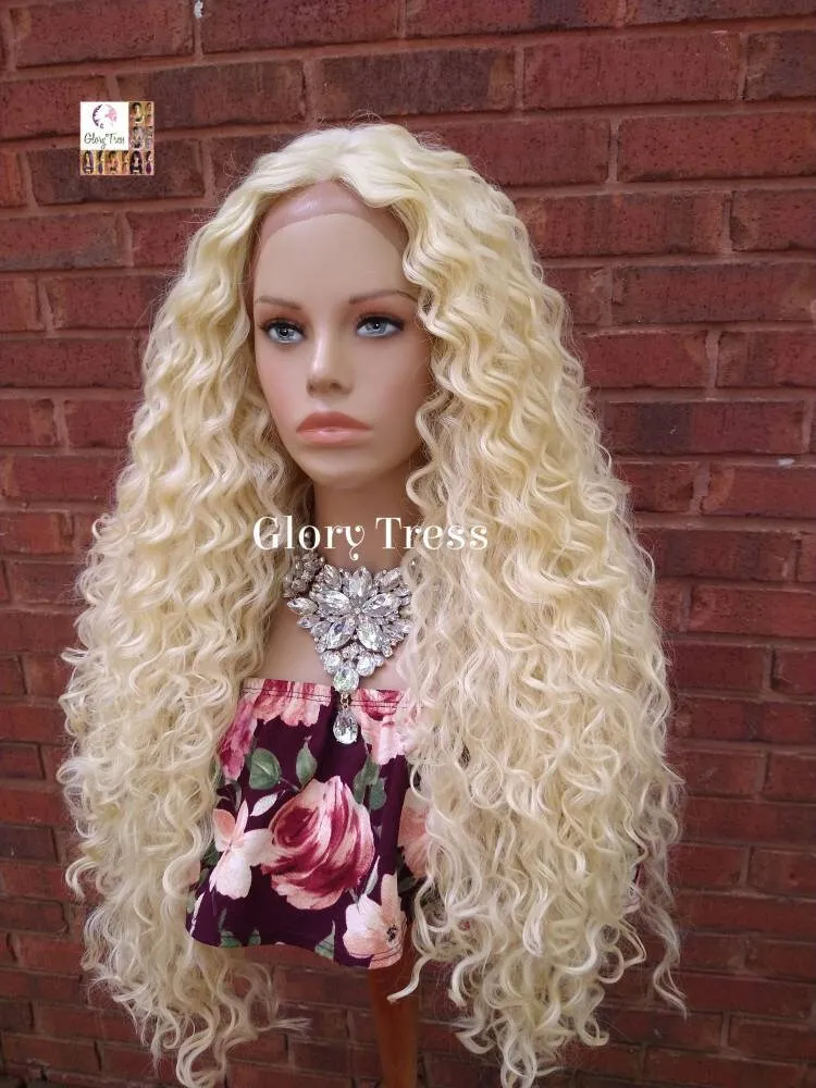 Curly Lace Front Wig, Wigs, 613 Platinum Blonde Wig,  Blonde Curly Wig, Glory Tress, READY To SHIP // MIRACLE