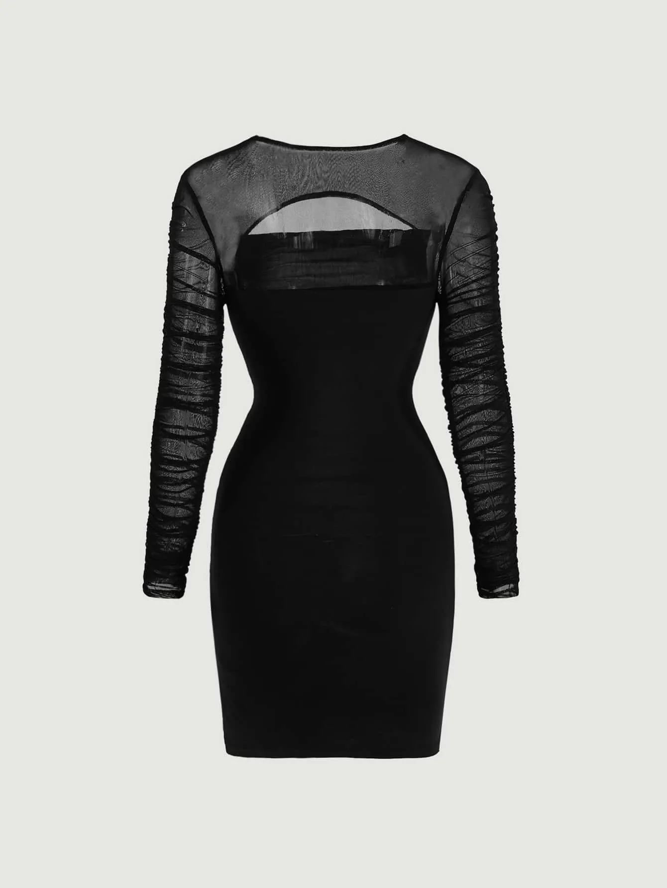 Cut Out Ruched Contrast Mesh Bodycon Dress