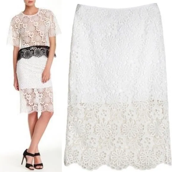 Cynthia Rowley Lace Pencil Skirt Midi Sheer Floral