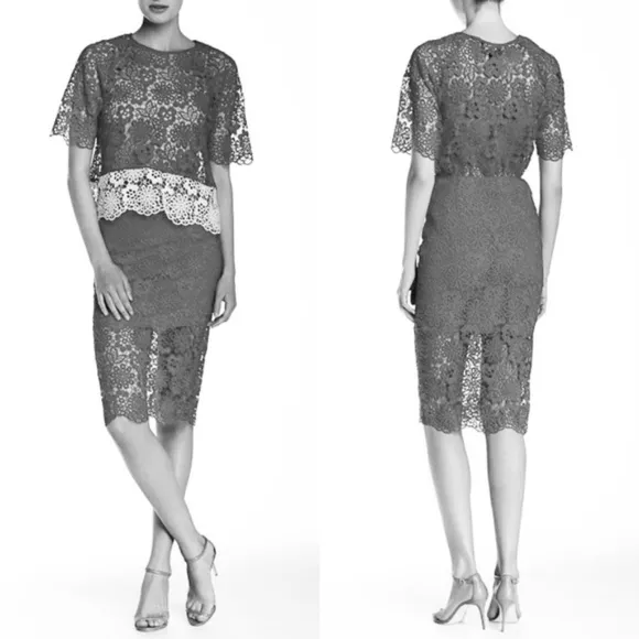 Cynthia Rowley Lace Pencil Skirt Midi Sheer Floral