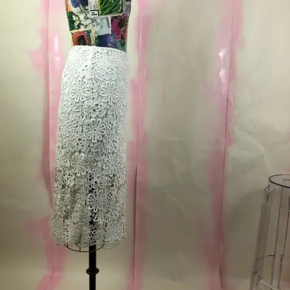 Cynthia Rowley Lace Pencil Skirt Midi Sheer Floral