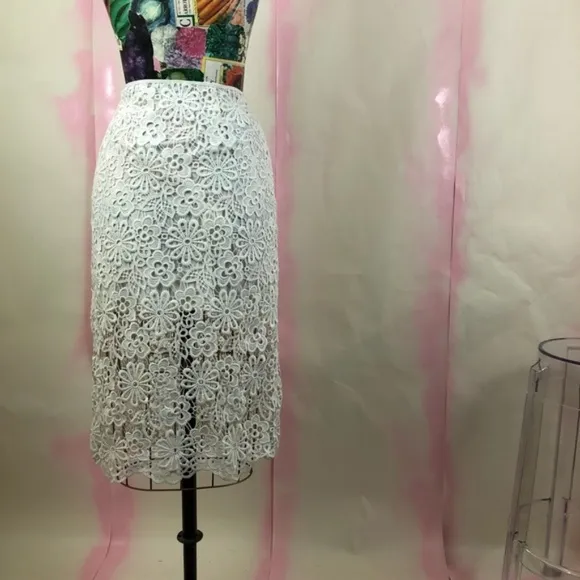 Cynthia Rowley Lace Pencil Skirt Midi Sheer Floral
