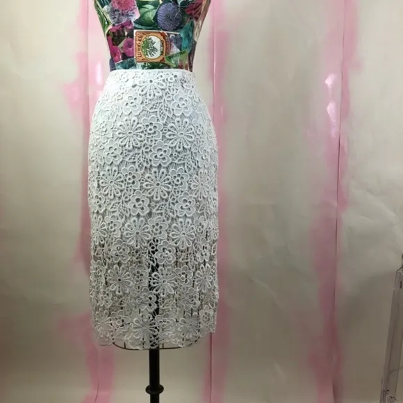 Cynthia Rowley Lace Pencil Skirt Midi Sheer Floral