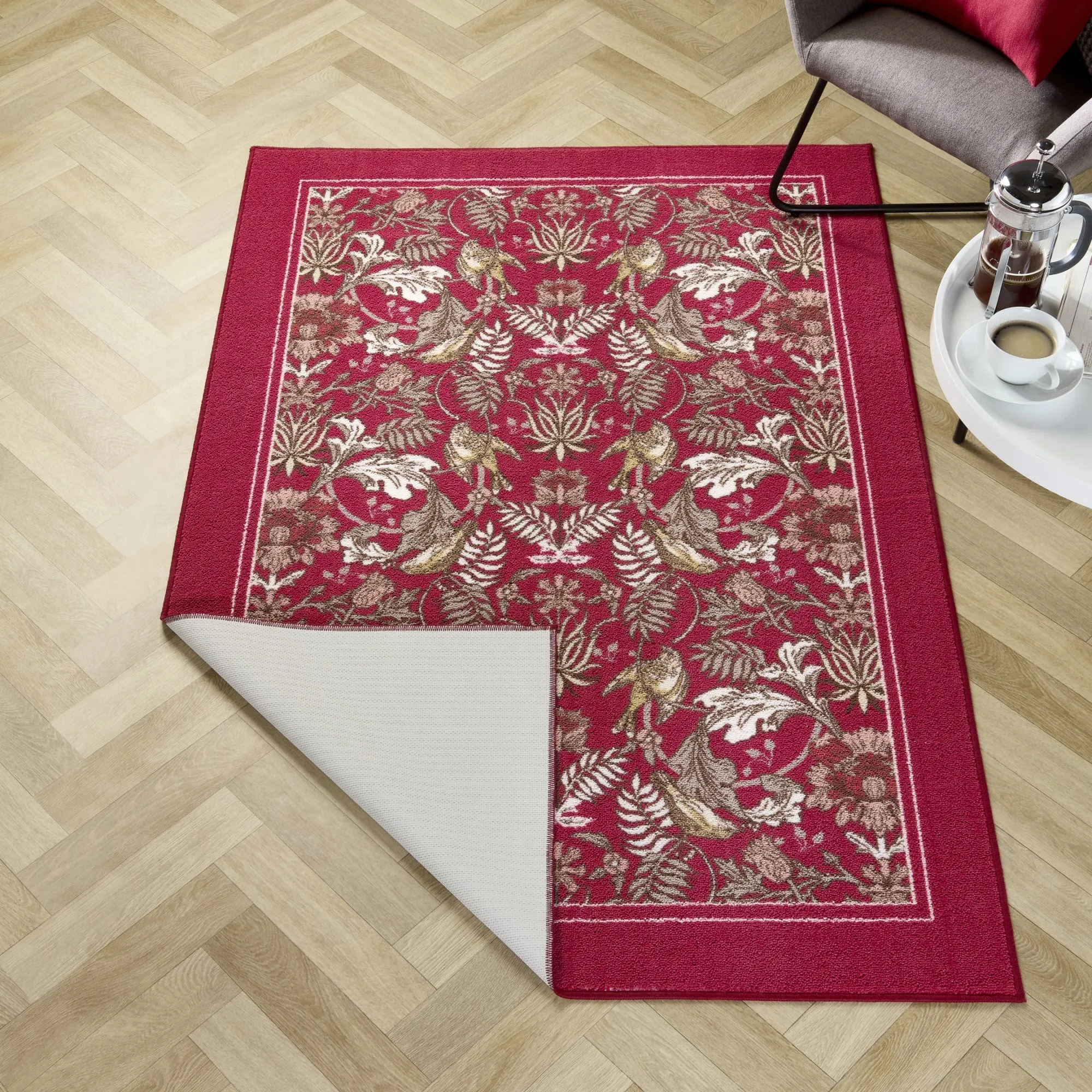 D & D Finch & Flower Washable Rug - Red