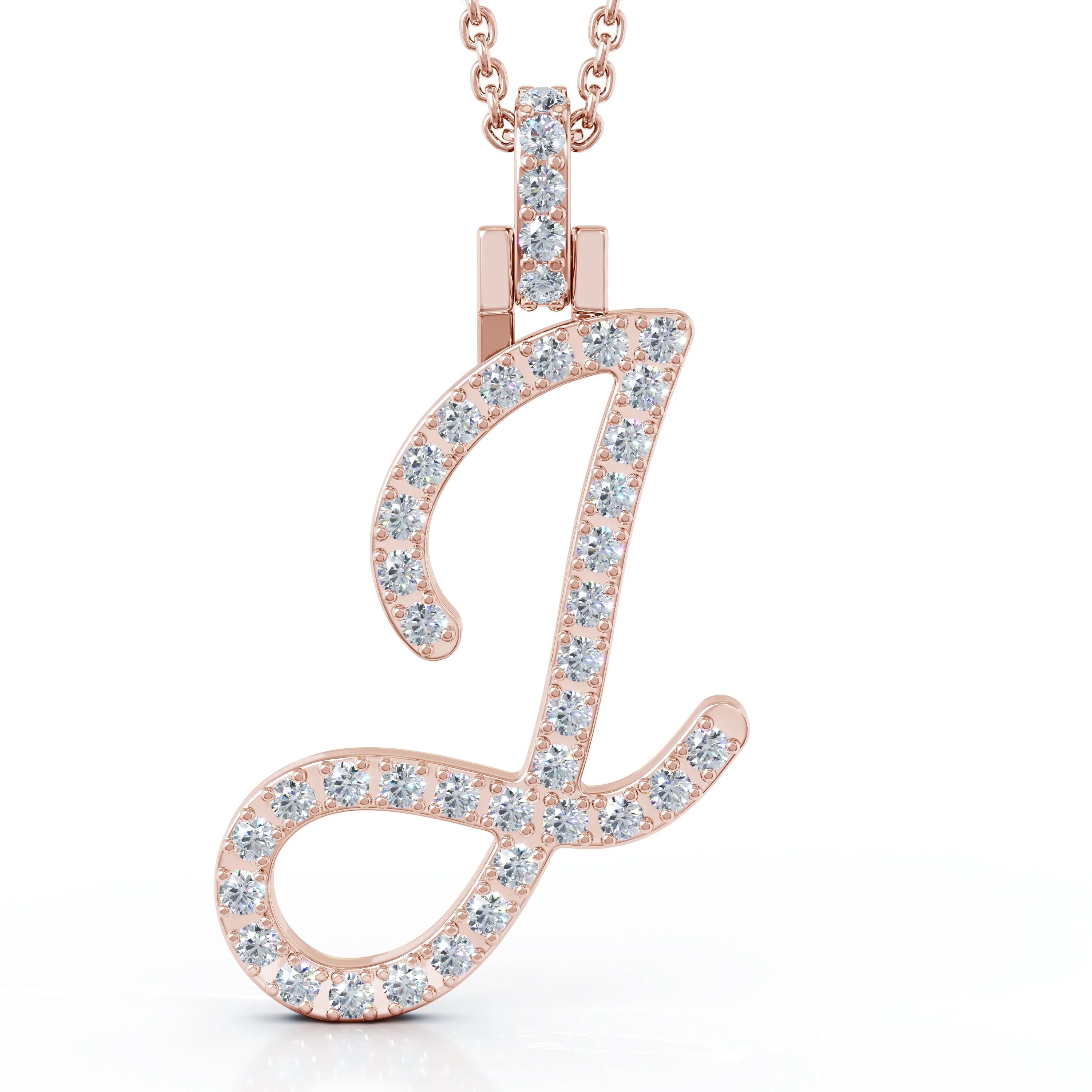 Diamond A-Z Alphabet Initial Letter Pendant Necklace, 18" Gold Chain in 14K Gold