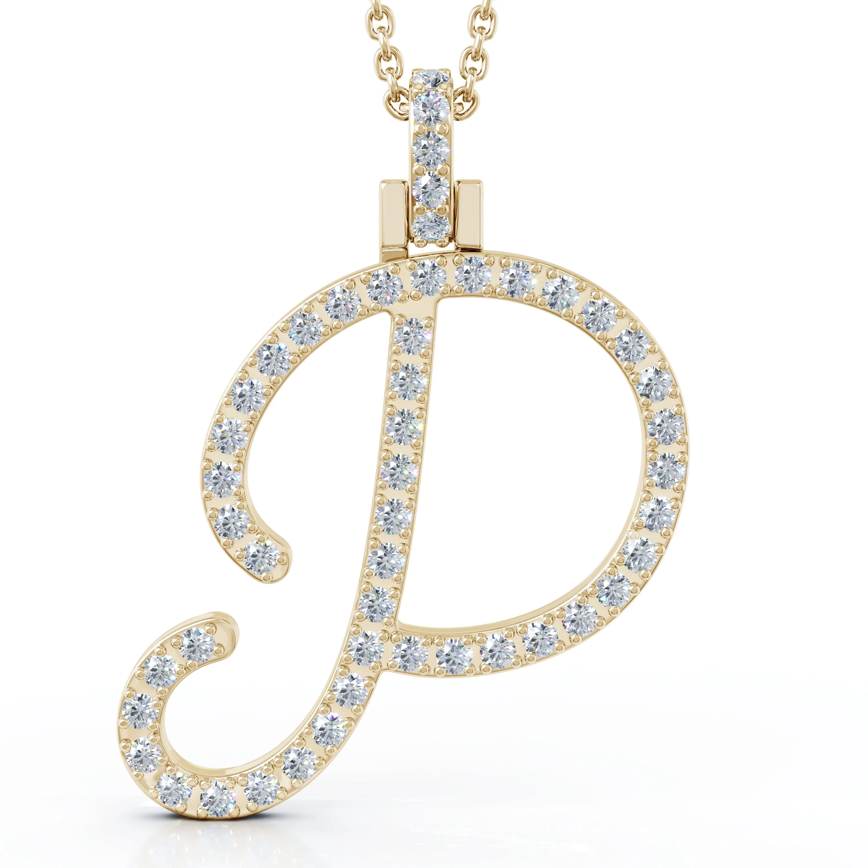 Diamond A-Z Alphabet Initial Letter Pendant Necklace, 18" Gold Chain in 14K Gold