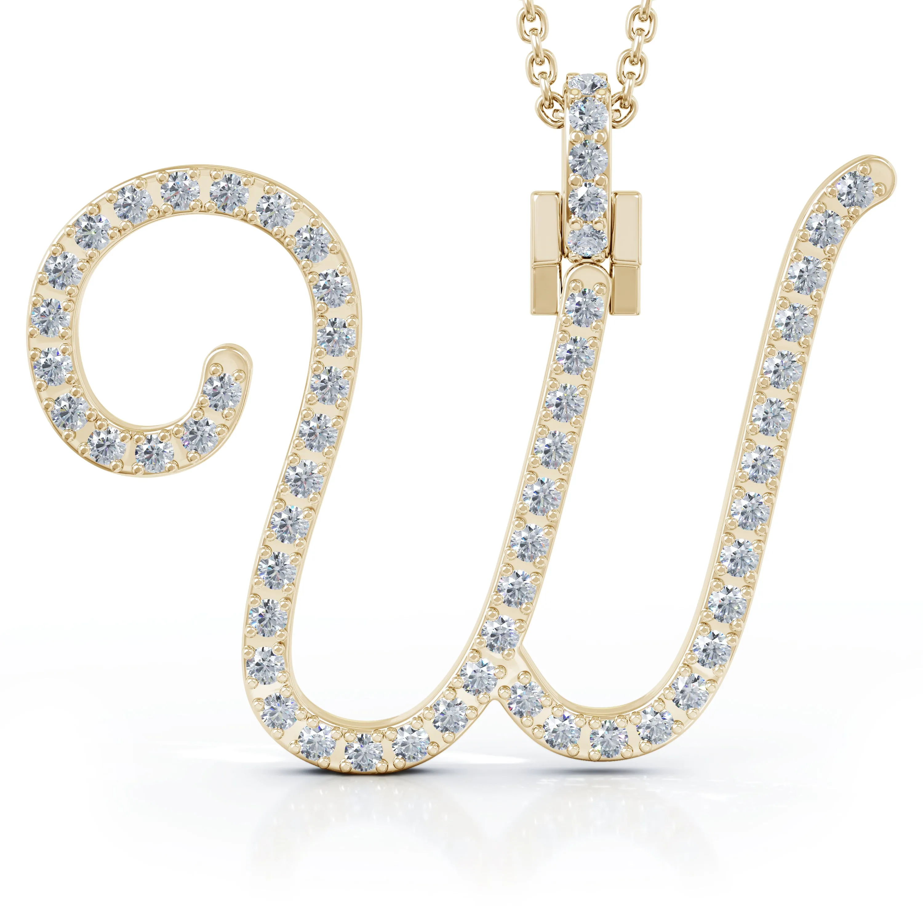 Diamond A-Z Alphabet Initial Letter Pendant Necklace, 18" Gold Chain in 14K Gold