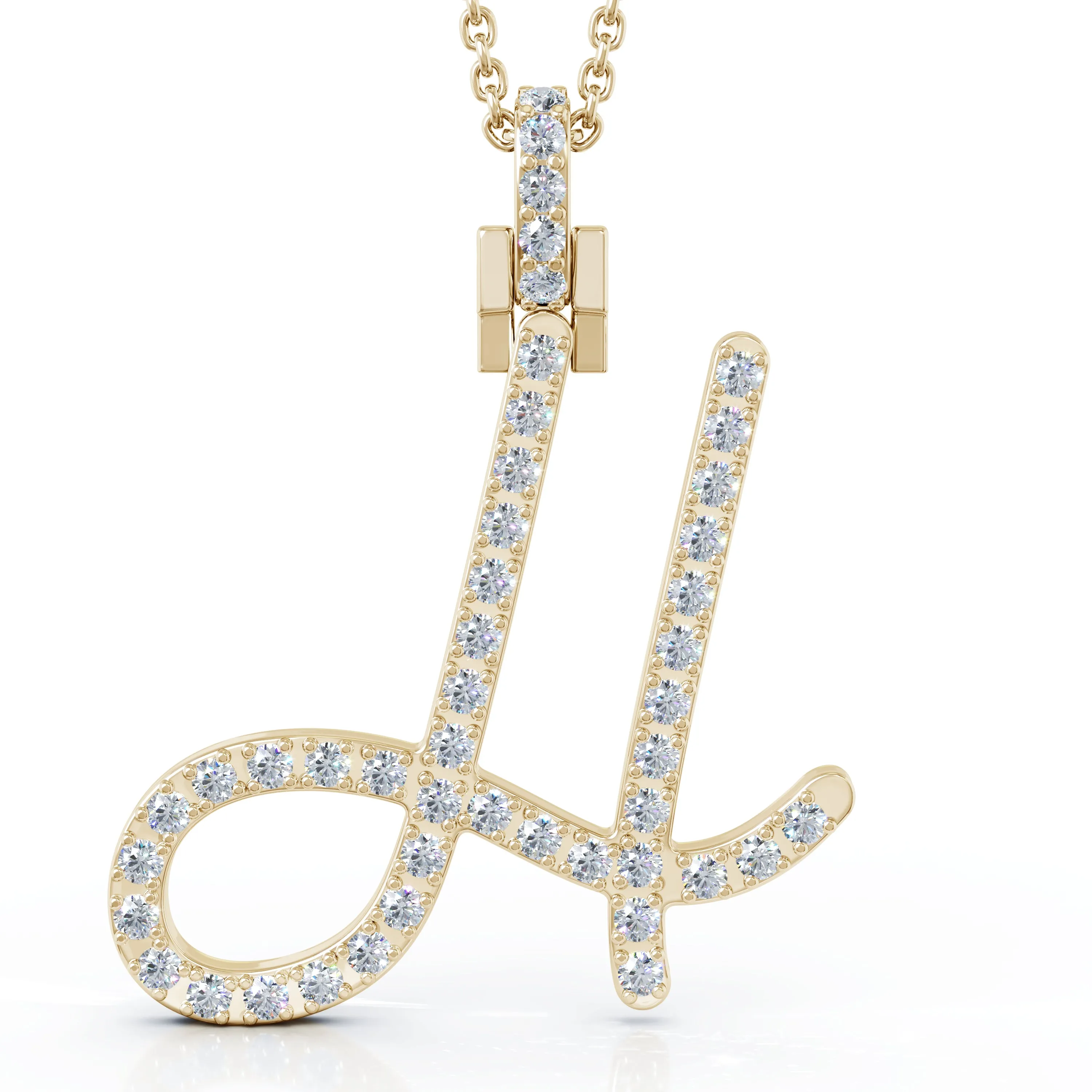 Diamond A-Z Alphabet Initial Letter Pendant Necklace, 18" Gold Chain in 14K Gold