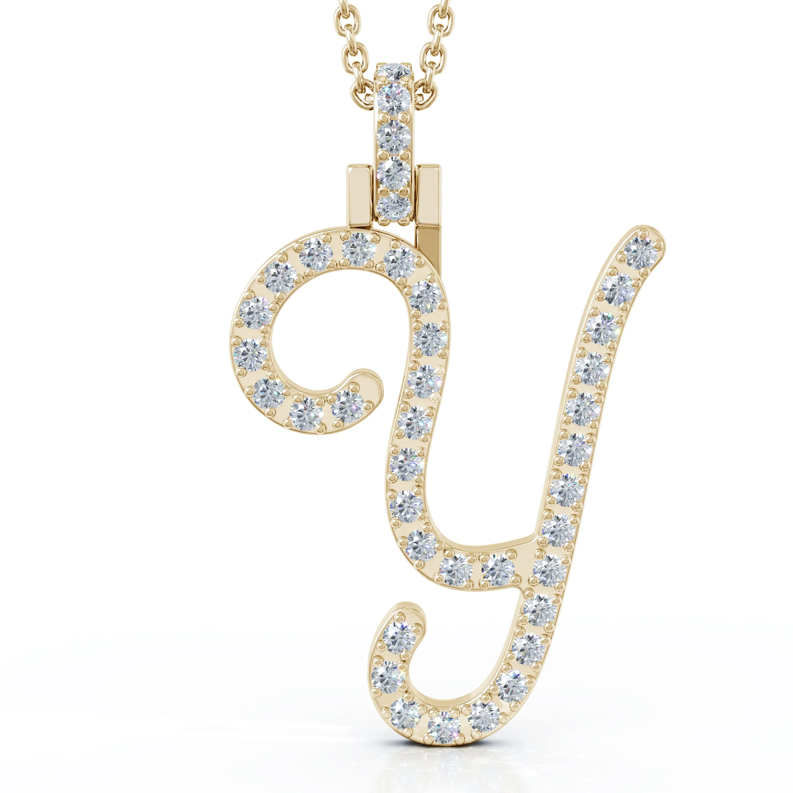 Diamond A-Z Alphabet Initial Letter Pendant Necklace, 18" Gold Chain in 14K Gold