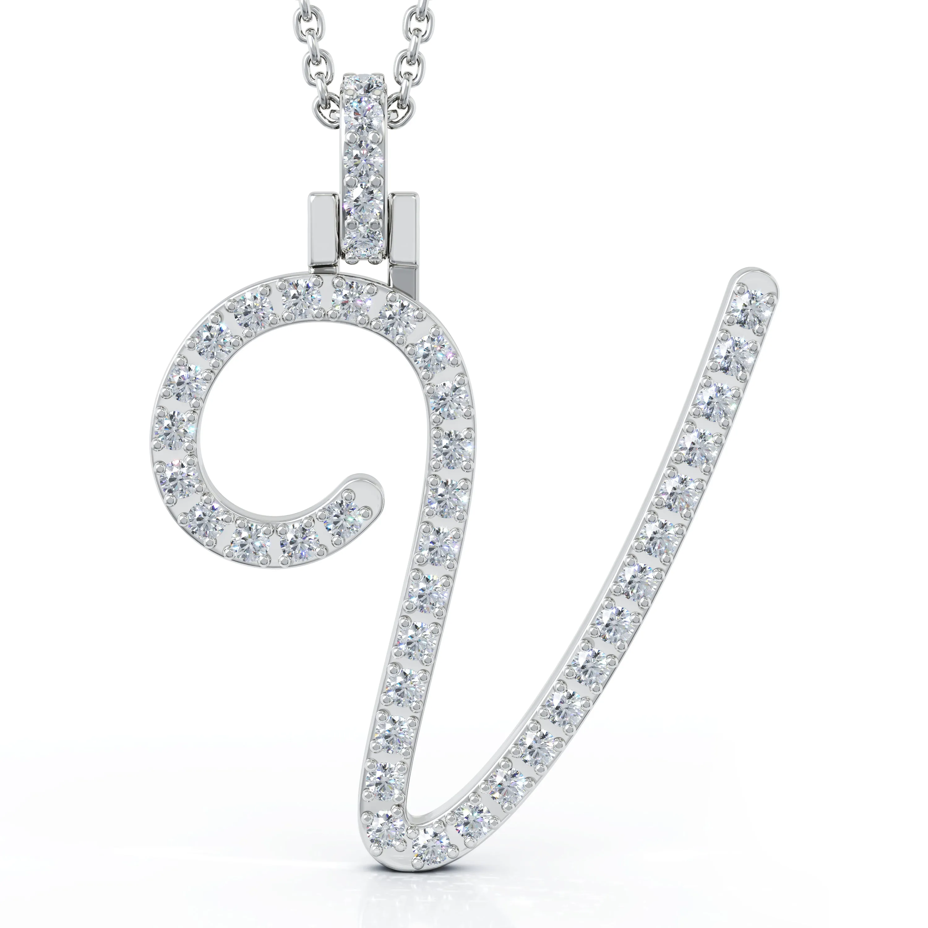 Diamond A-Z Alphabet Initial Letter Pendant Necklace, 18" Gold Chain in 14K Gold