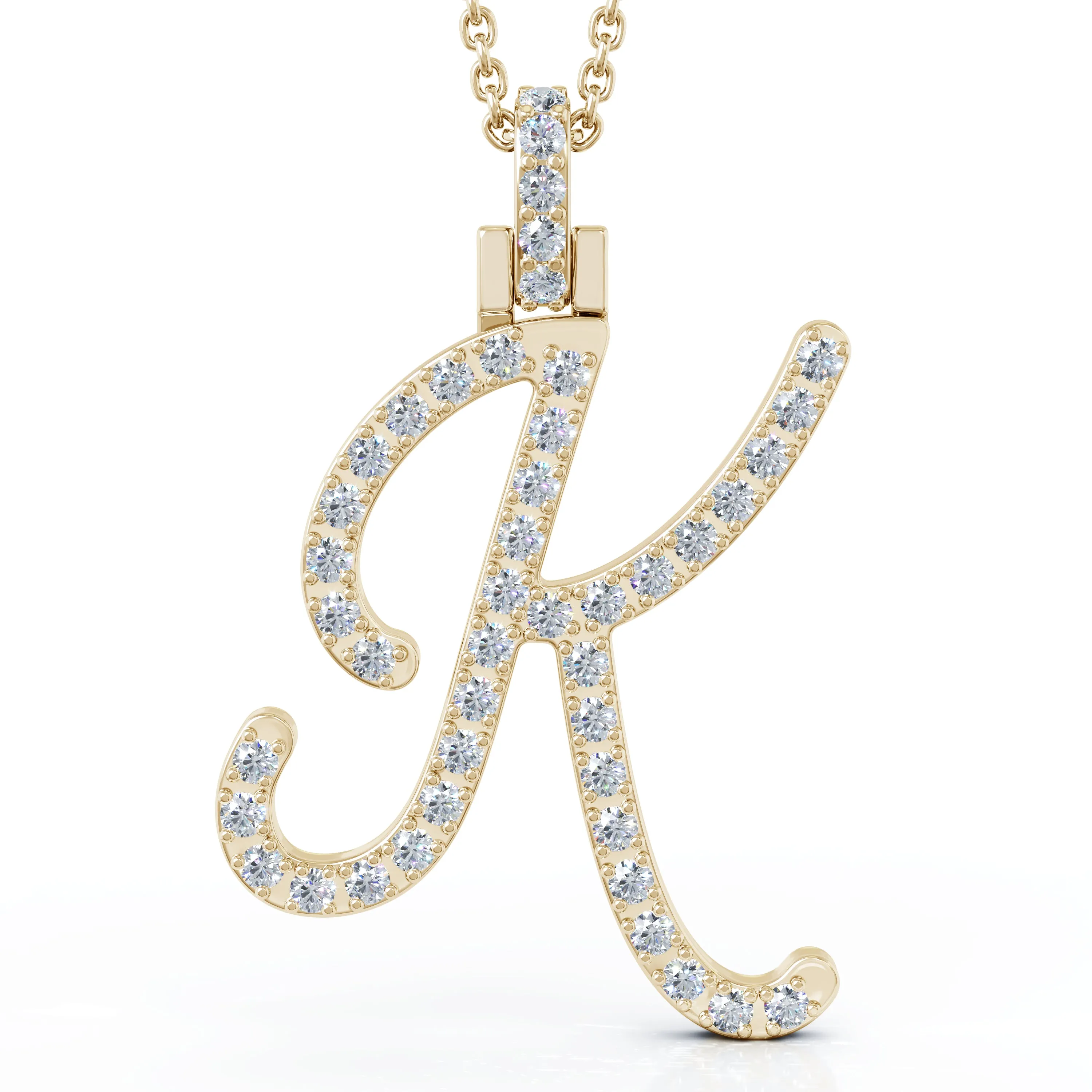 Diamond A-Z Alphabet Initial Letter Pendant Necklace, 18" Gold Chain in 14K Gold