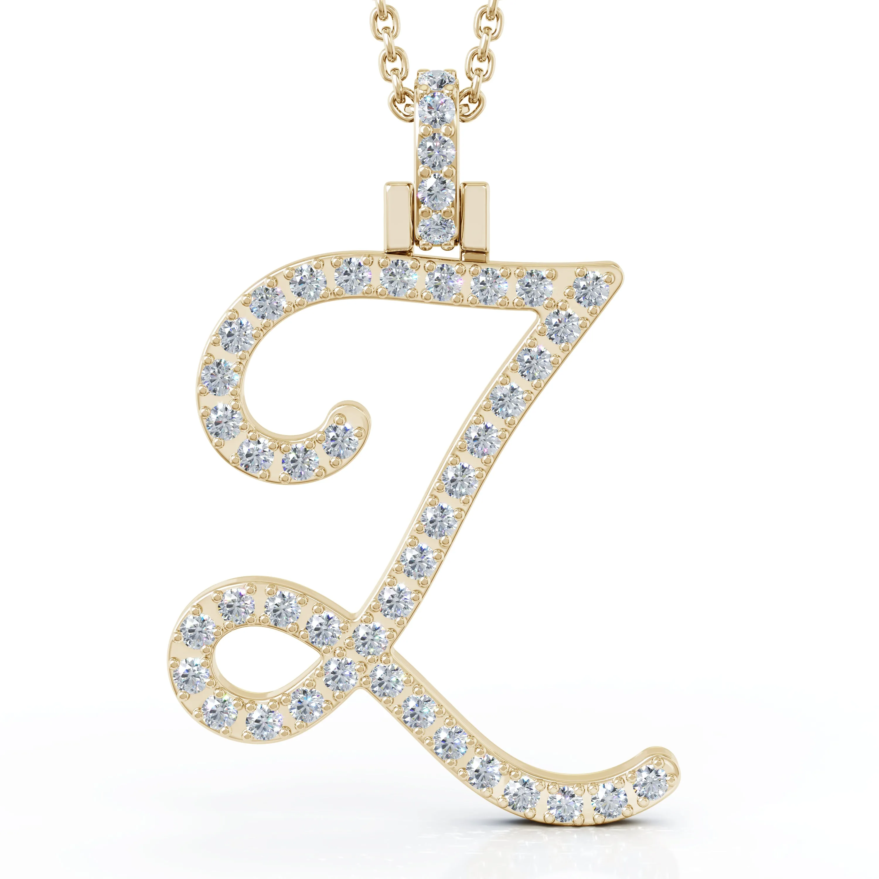 Diamond A-Z Alphabet Initial Letter Pendant Necklace, 18" Gold Chain in 14K Gold