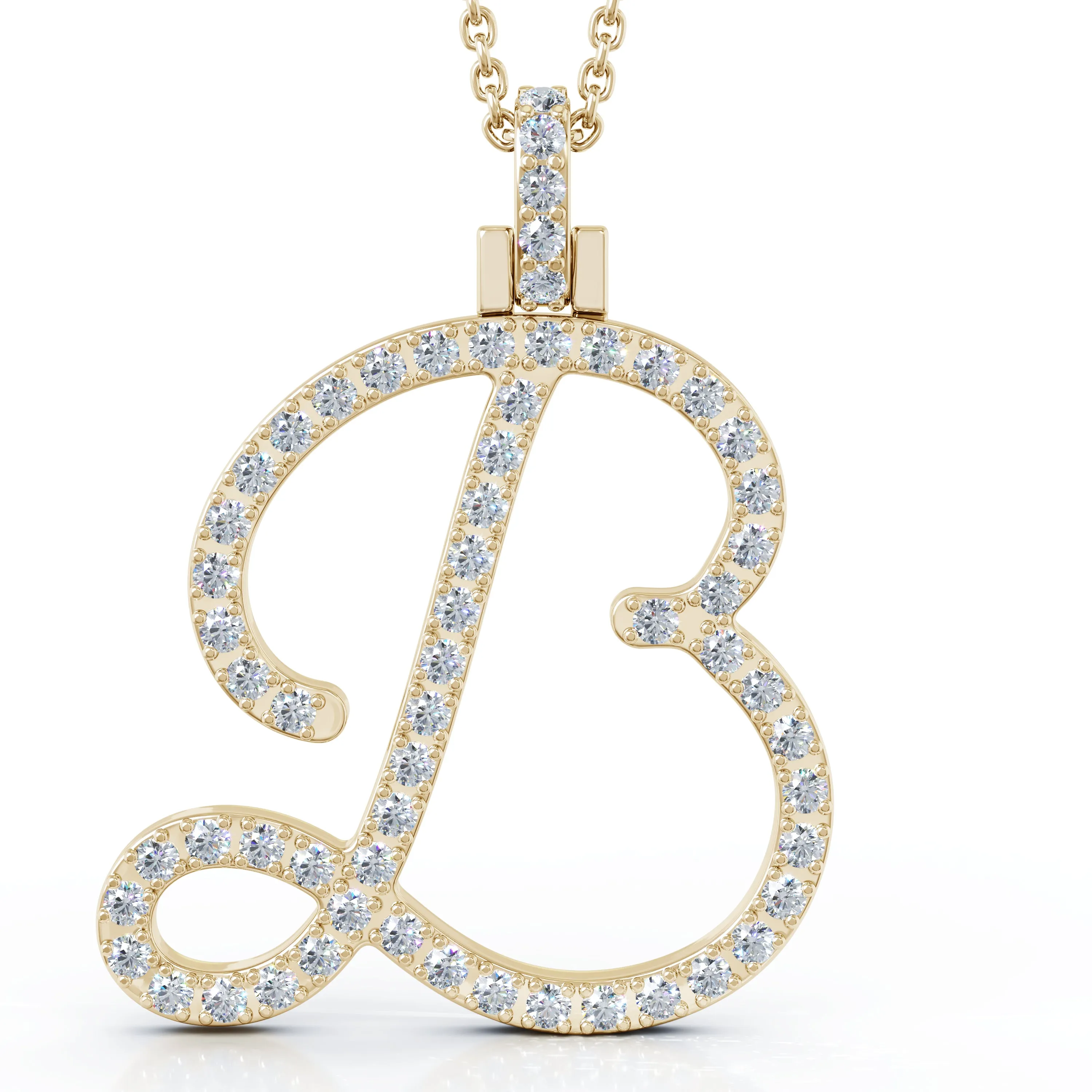 Diamond A-Z Alphabet Initial Letter Pendant Necklace, 18" Gold Chain in 14K Gold