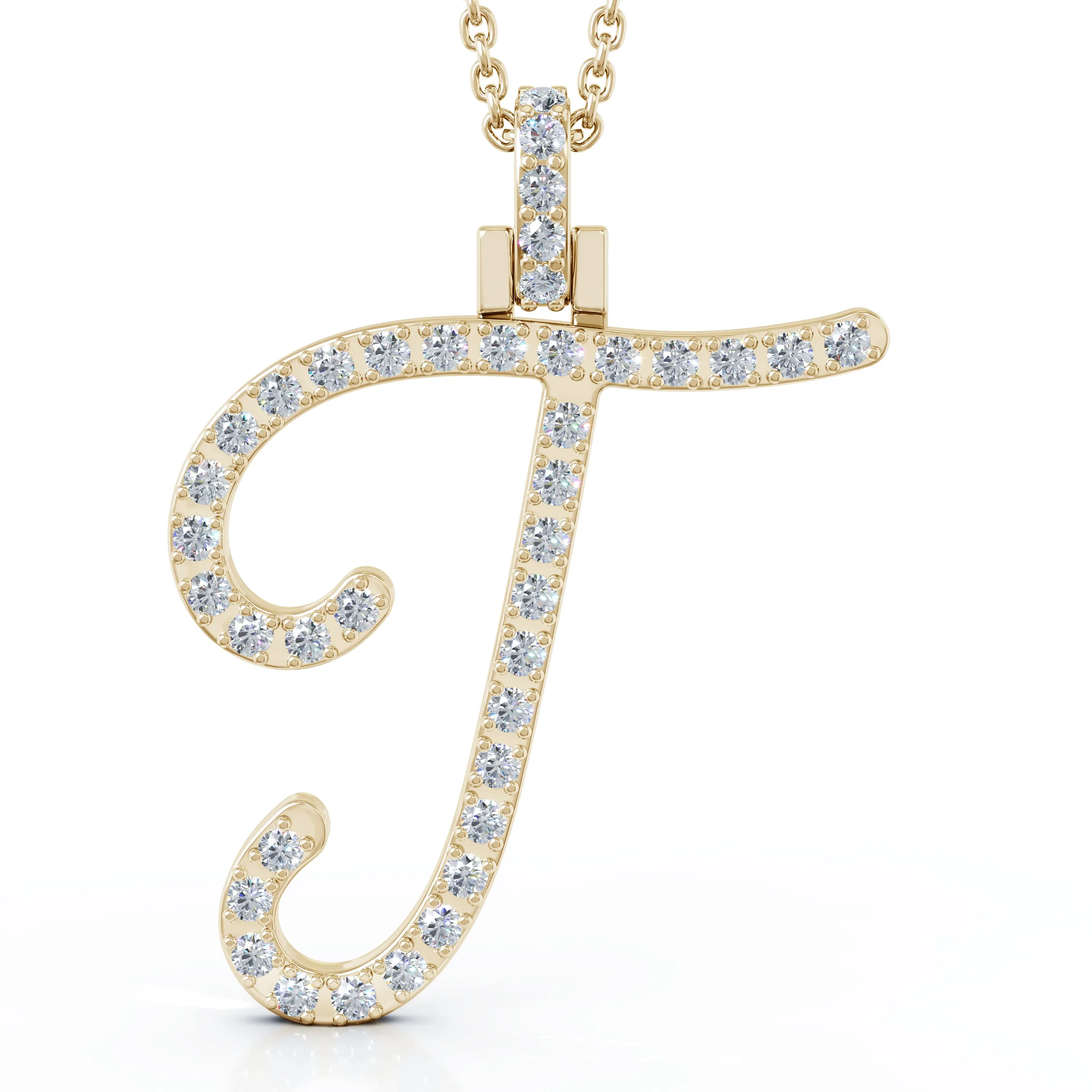 Diamond A-Z Alphabet Initial Letter Pendant Necklace, 18" Gold Chain in 14K Gold