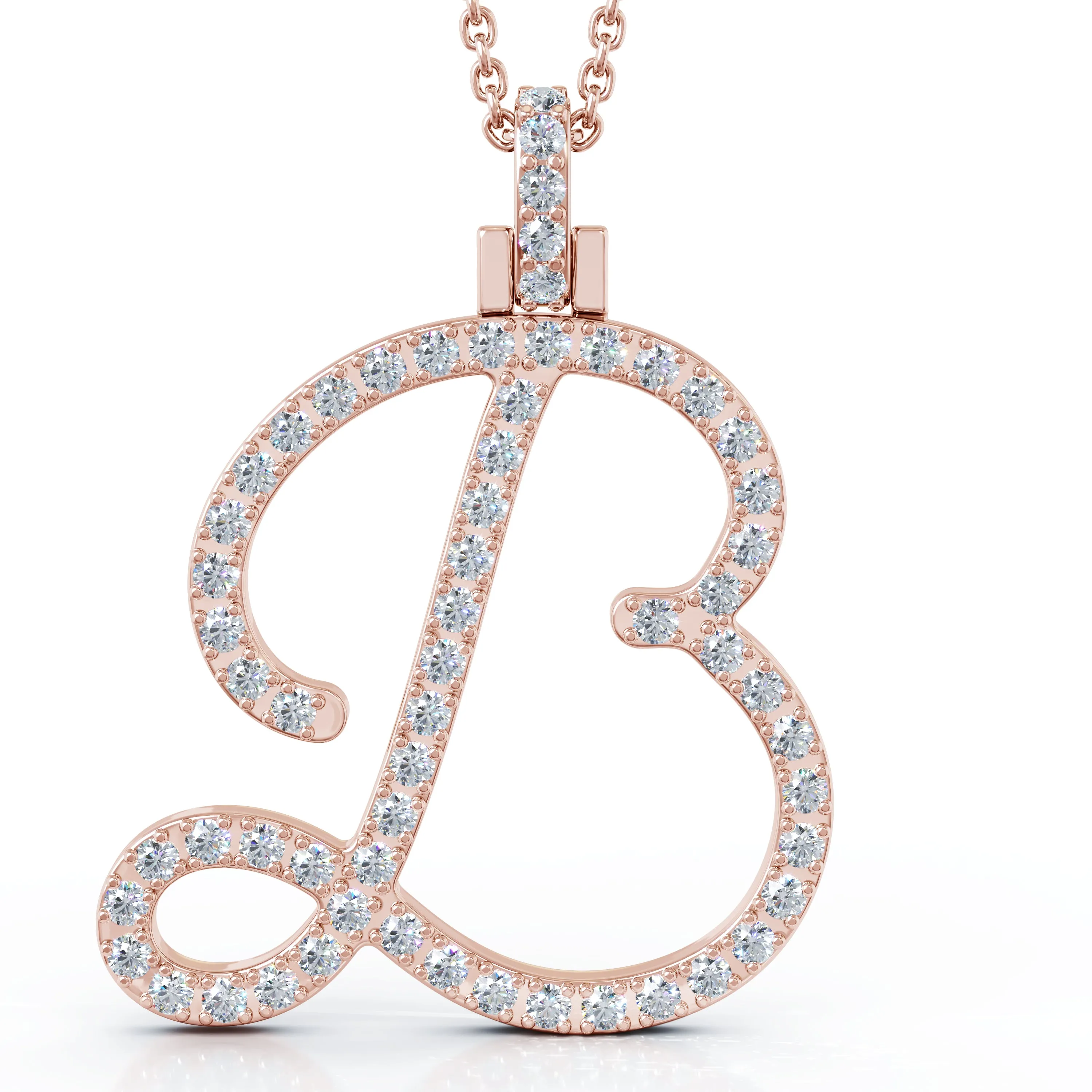 Diamond A-Z Alphabet Initial Letter Pendant Necklace, 18" Gold Chain in 14K Gold