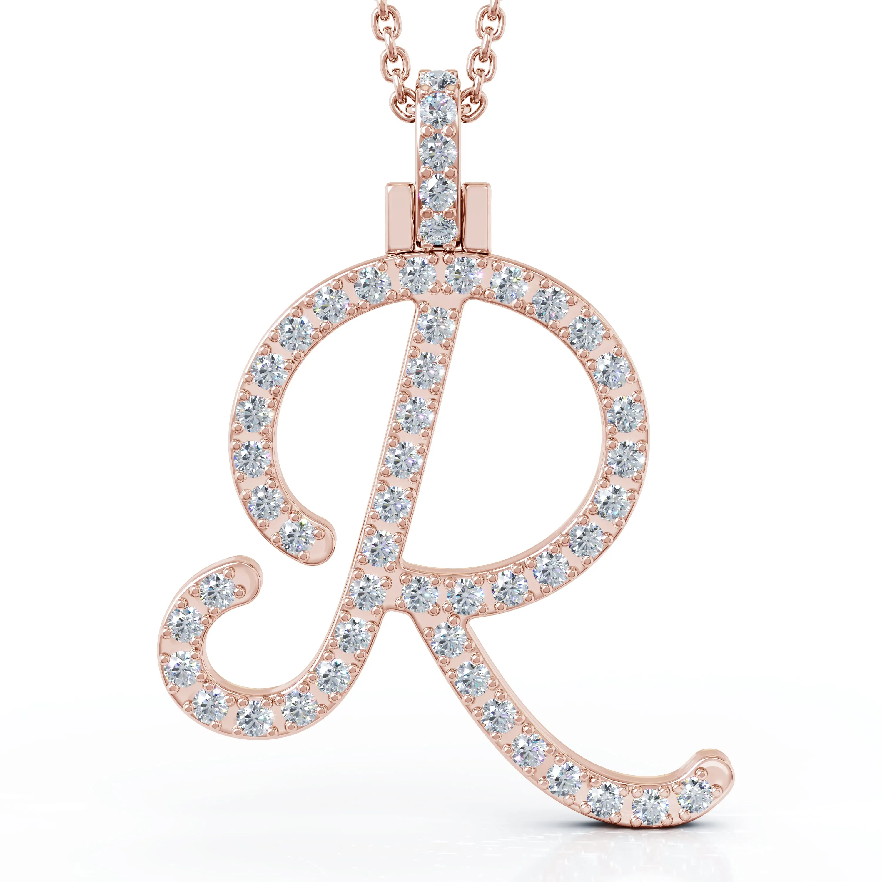 Diamond A-Z Alphabet Initial Letter Pendant Necklace, 18" Gold Chain in 14K Gold
