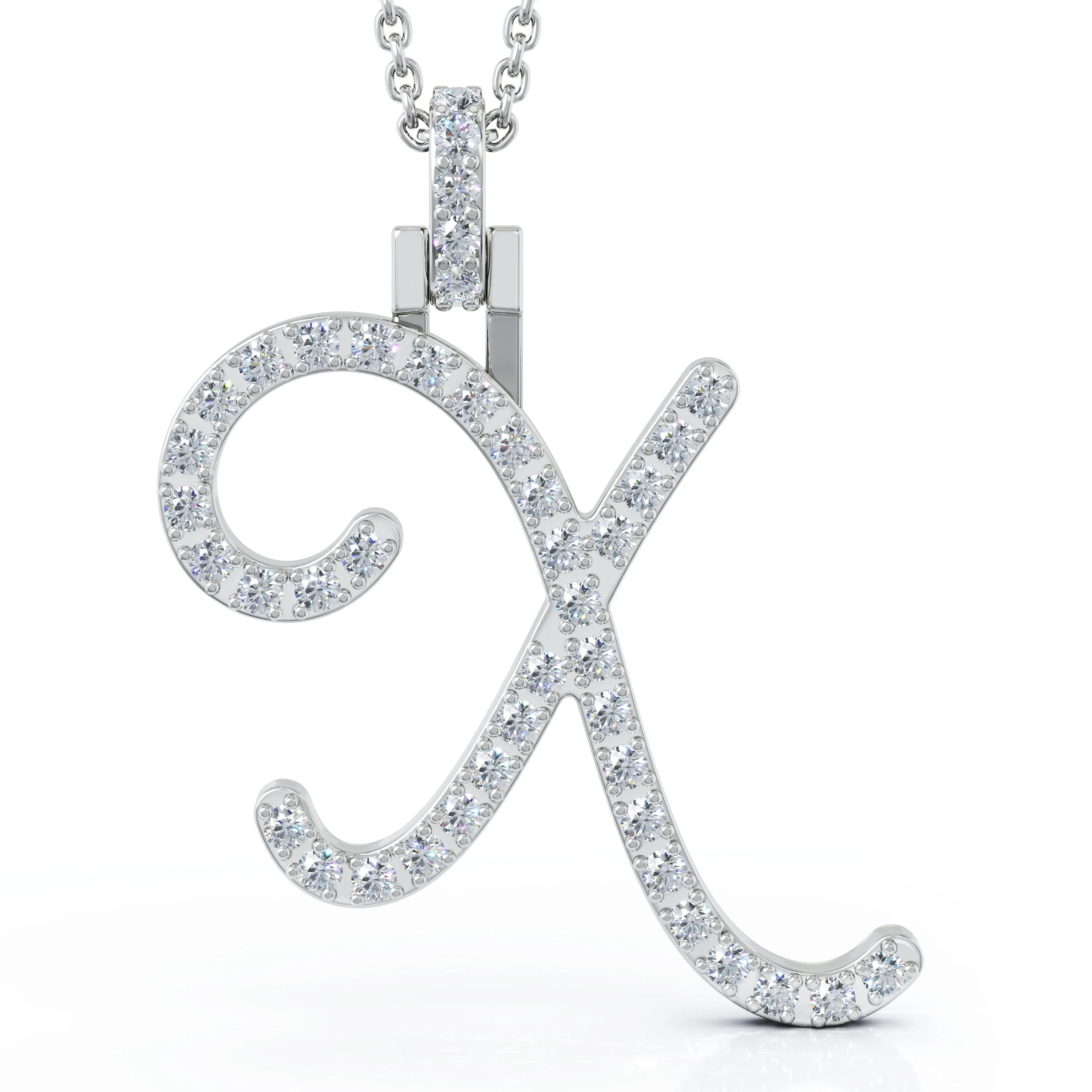 Diamond A-Z Alphabet Initial Letter Pendant Necklace, 18" Gold Chain in 14K Gold