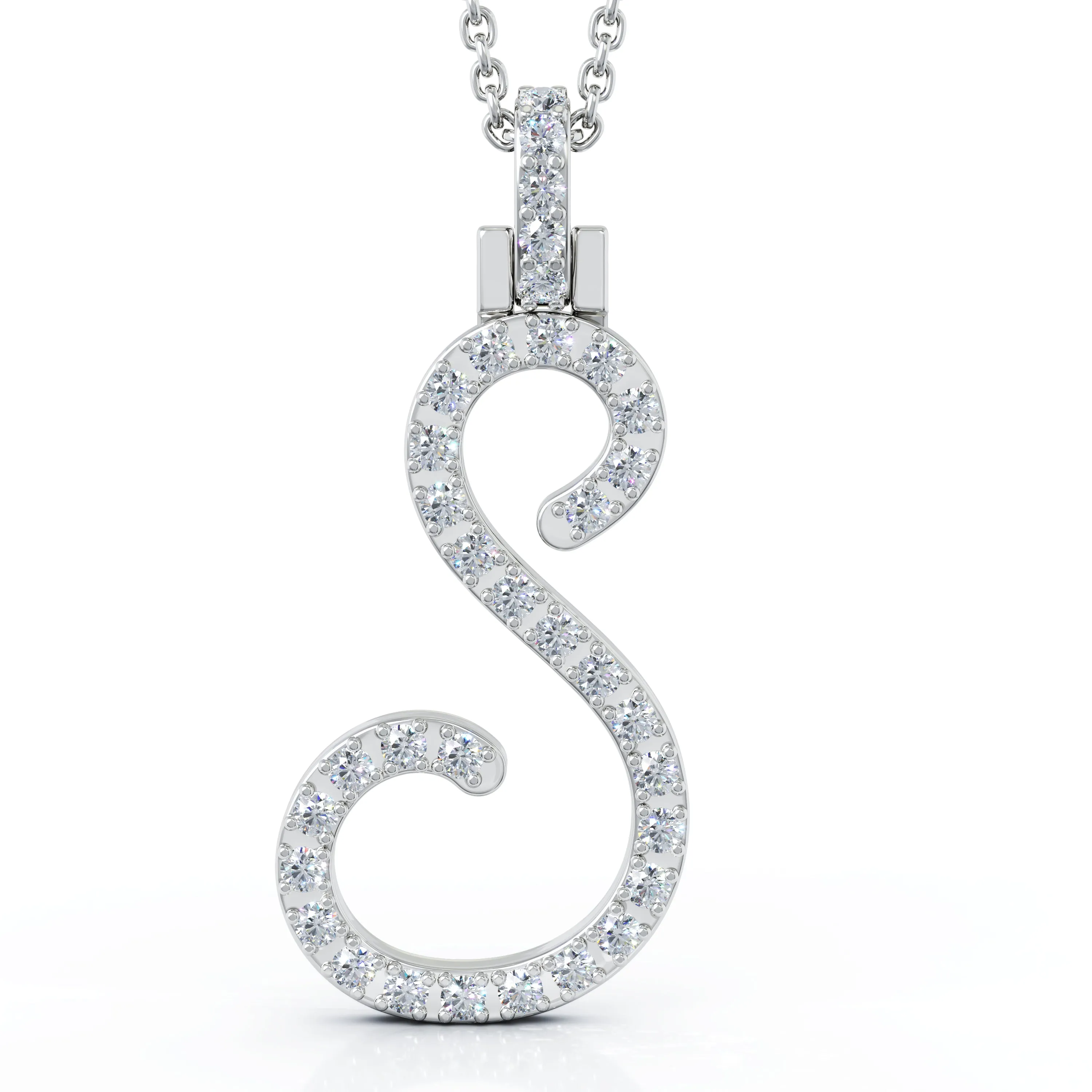 Diamond A-Z Alphabet Initial Letter Pendant Necklace, 18" Gold Chain in 14K Gold