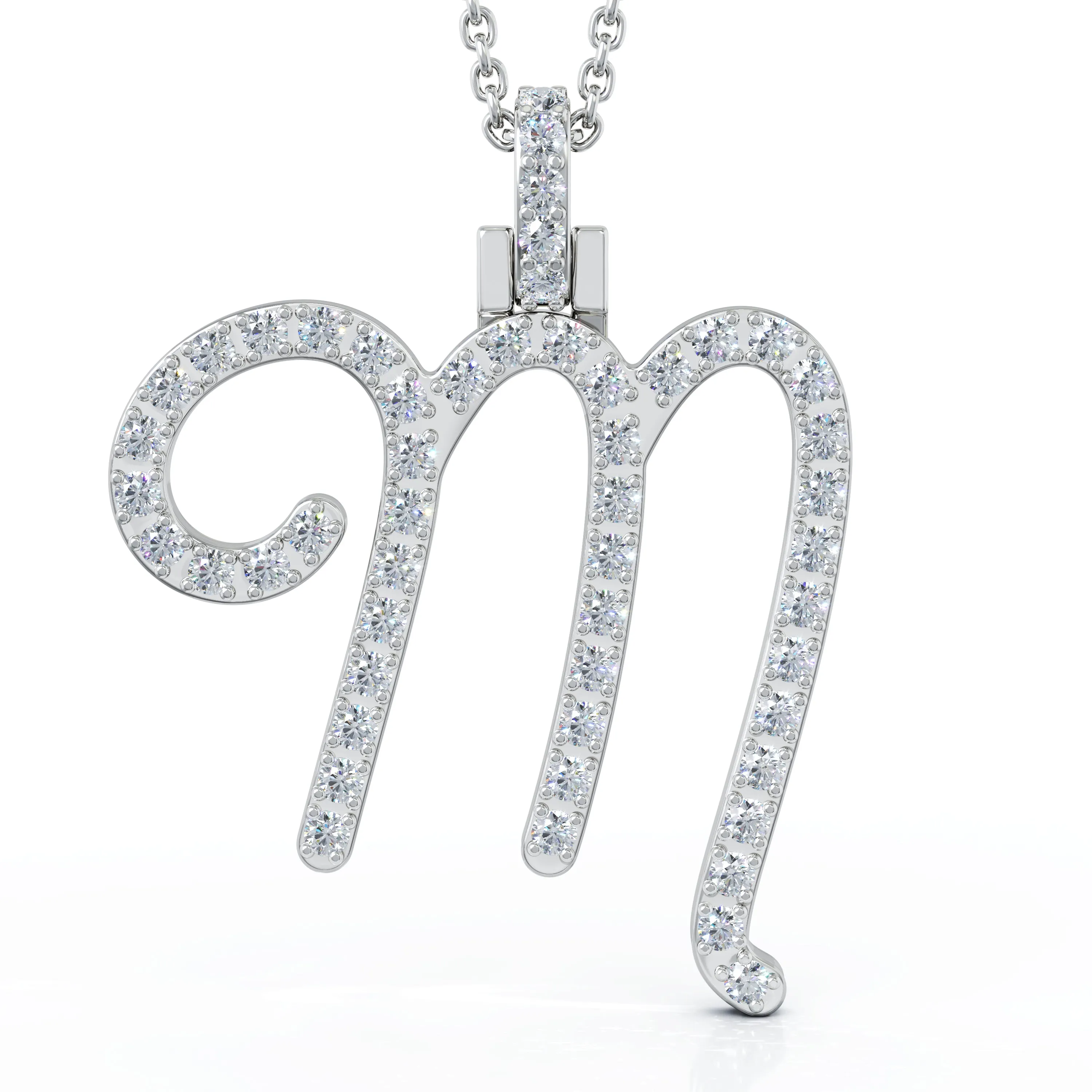 Diamond A-Z Alphabet Initial Letter Pendant Necklace, 18" Gold Chain in 14K Gold
