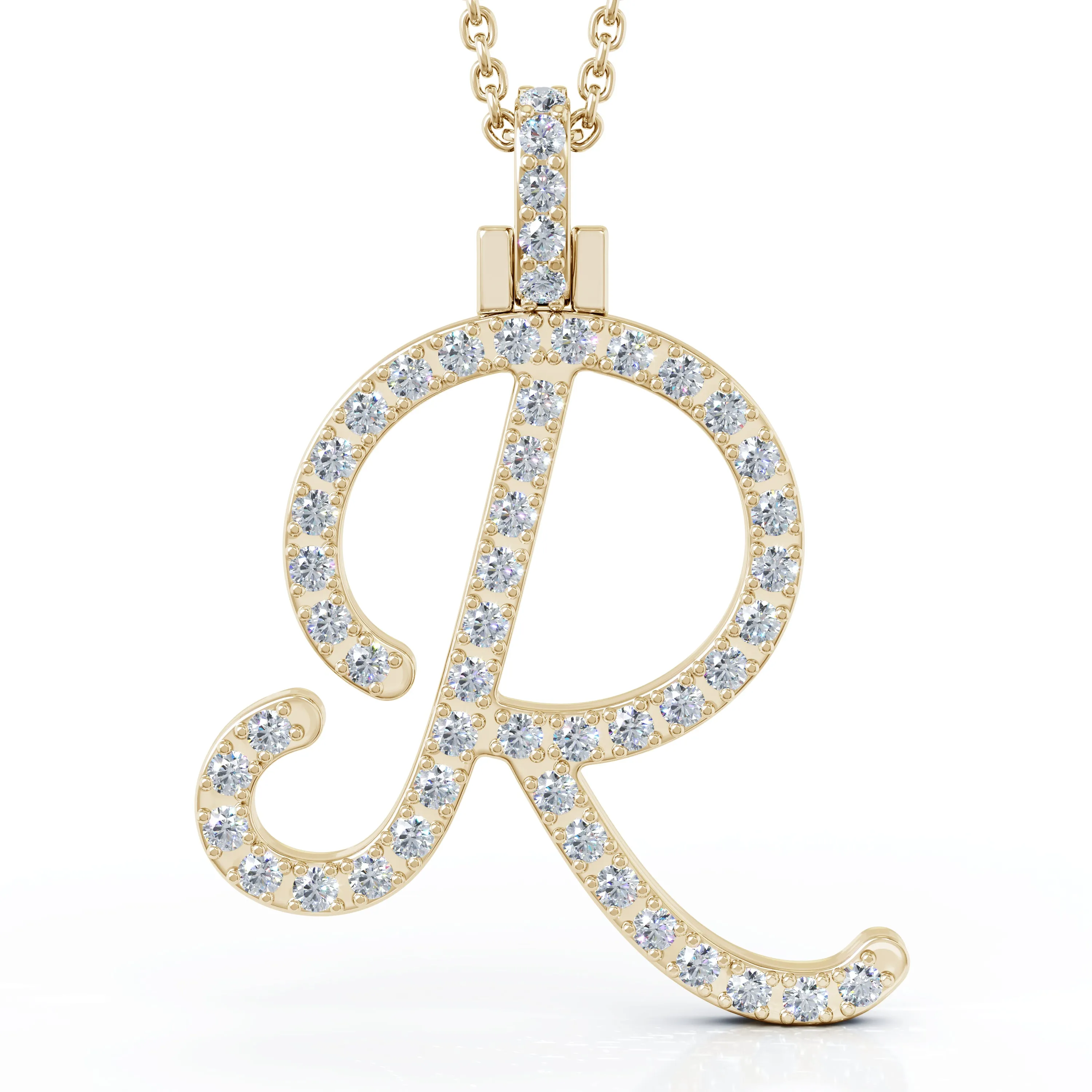 Diamond A-Z Alphabet Initial Letter Pendant Necklace, 18" Gold Chain in 14K Gold