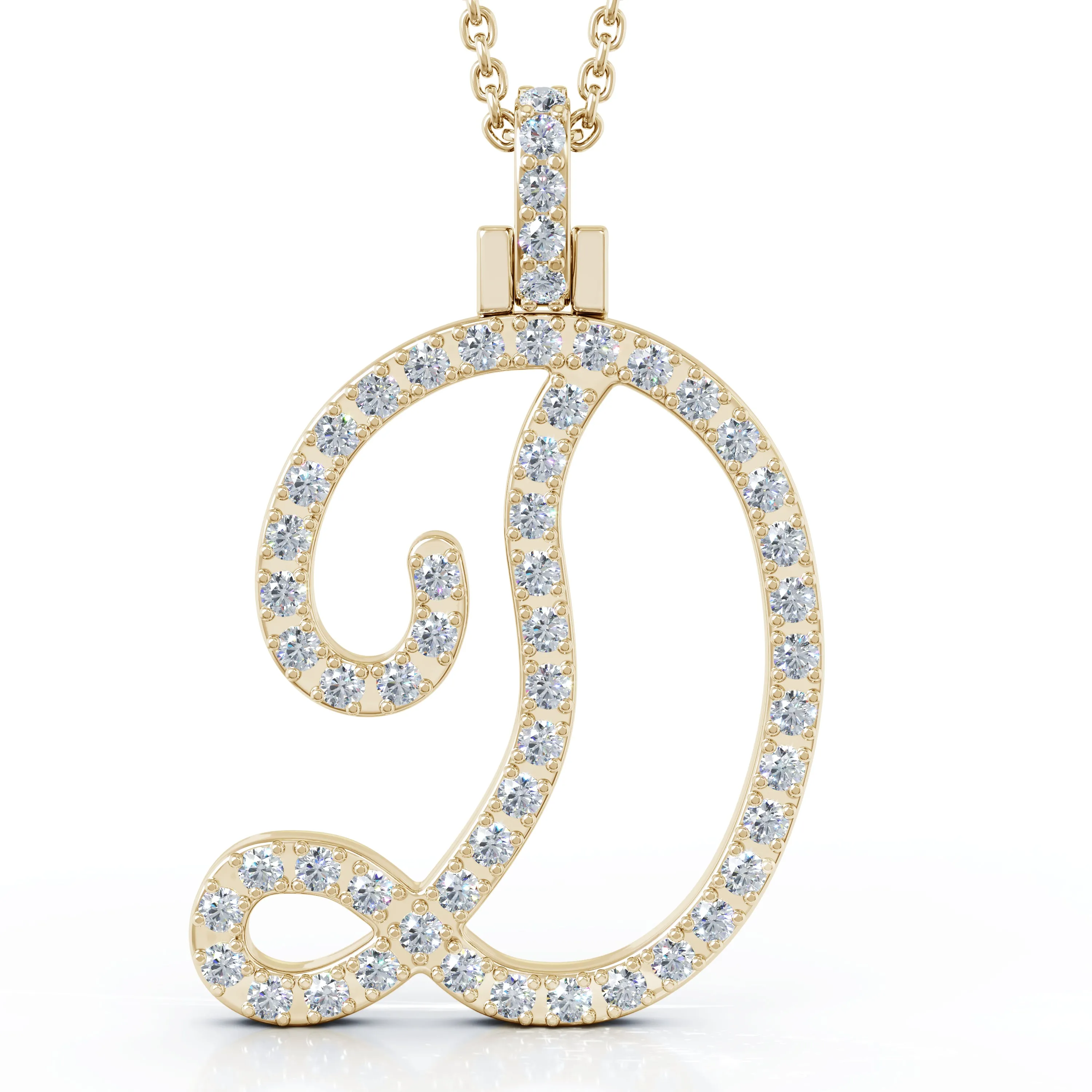 Diamond A-Z Alphabet Initial Letter Pendant Necklace, 18" Gold Chain in 14K Gold