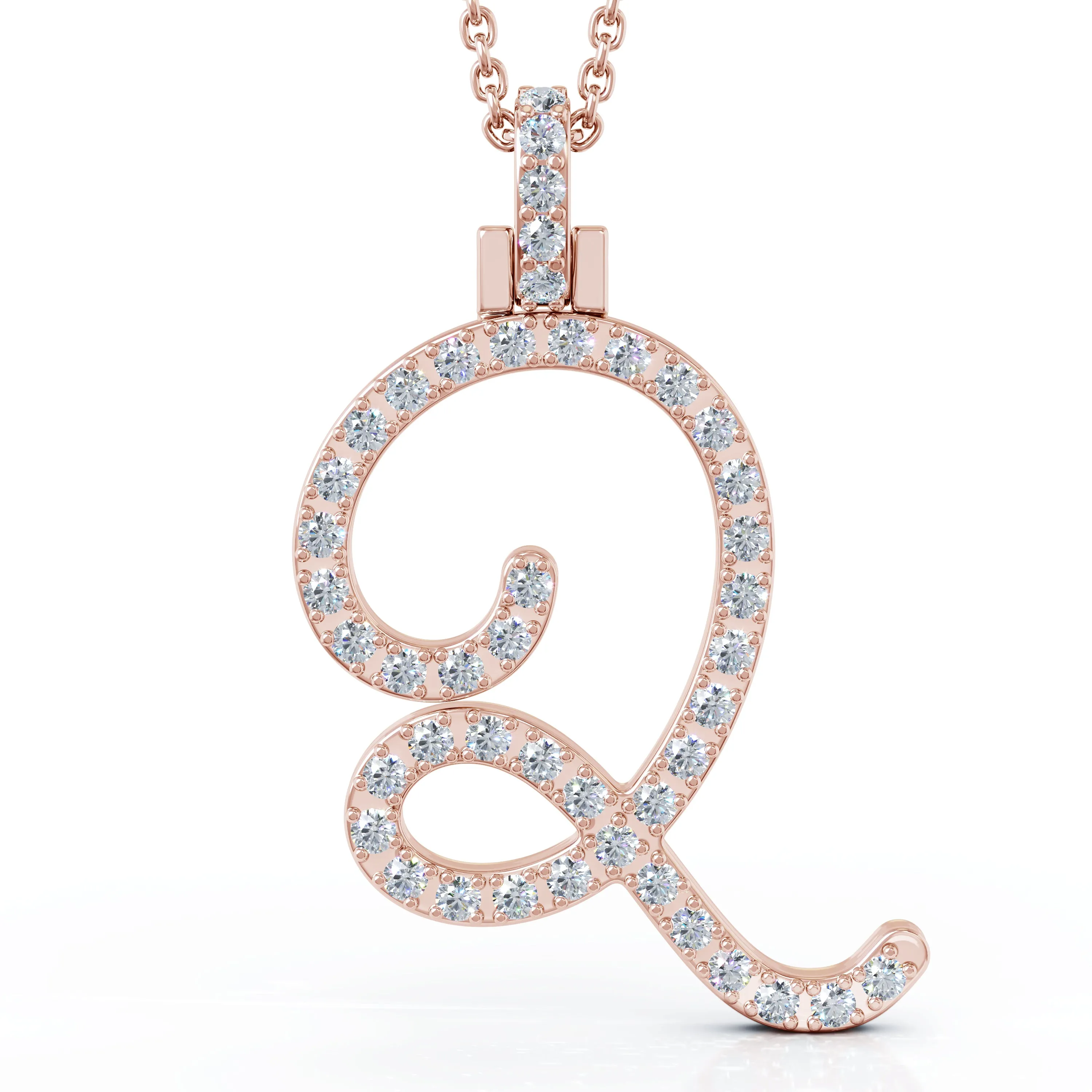 Diamond A-Z Alphabet Initial Letter Pendant Necklace, 18" Gold Chain in 14K Gold