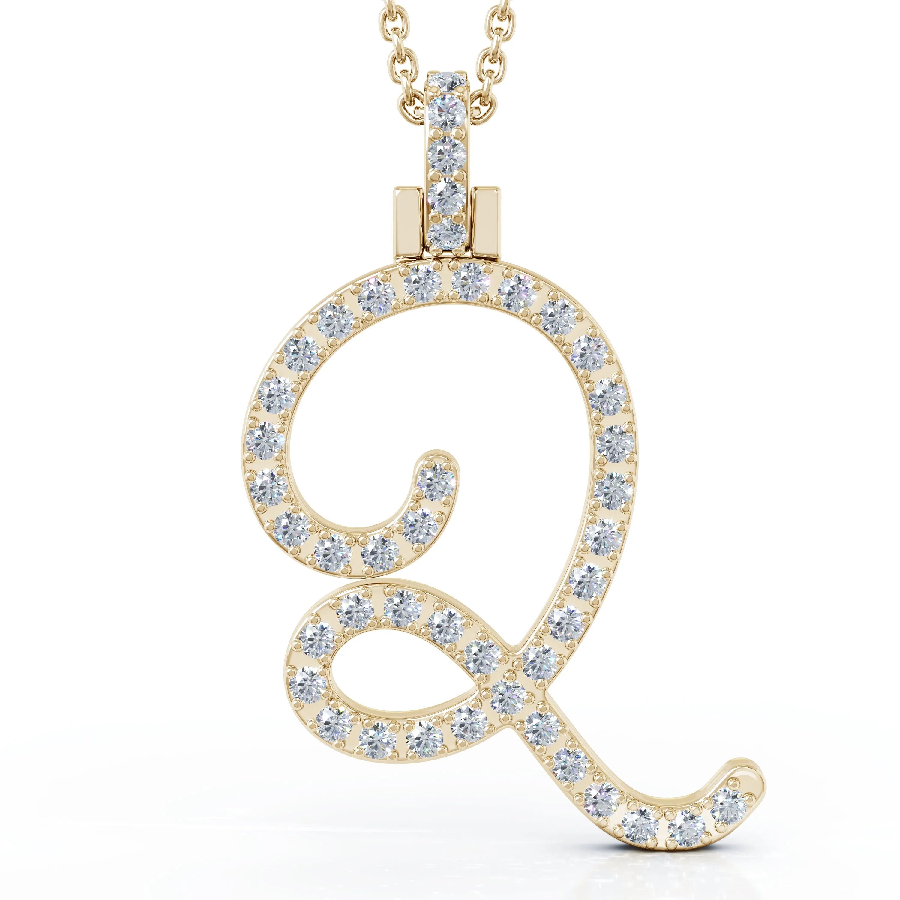 Diamond A-Z Alphabet Initial Letter Pendant Necklace, 18" Gold Chain in 14K Gold