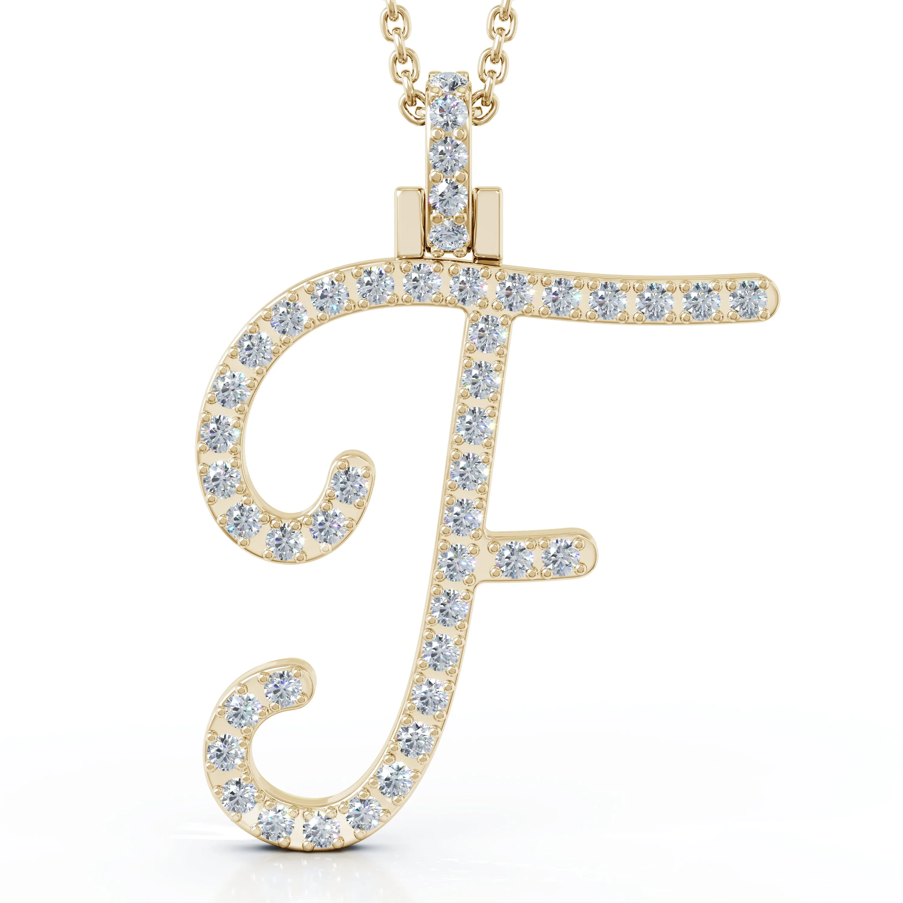 Diamond A-Z Alphabet Initial Letter Pendant Necklace, 18" Gold Chain in 14K Gold