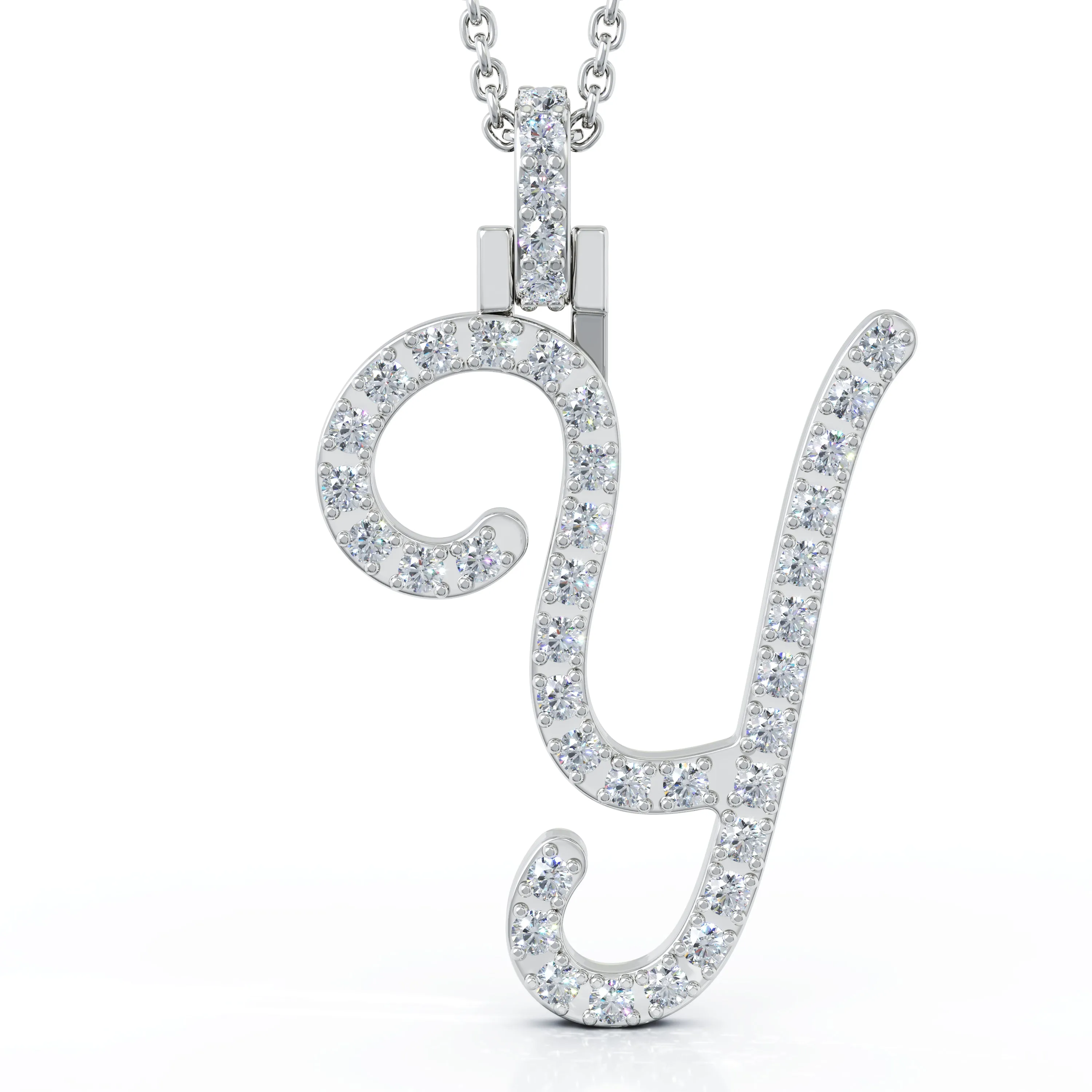 Diamond A-Z Alphabet Initial Letter Pendant Necklace, 18" Gold Chain in 14K Gold