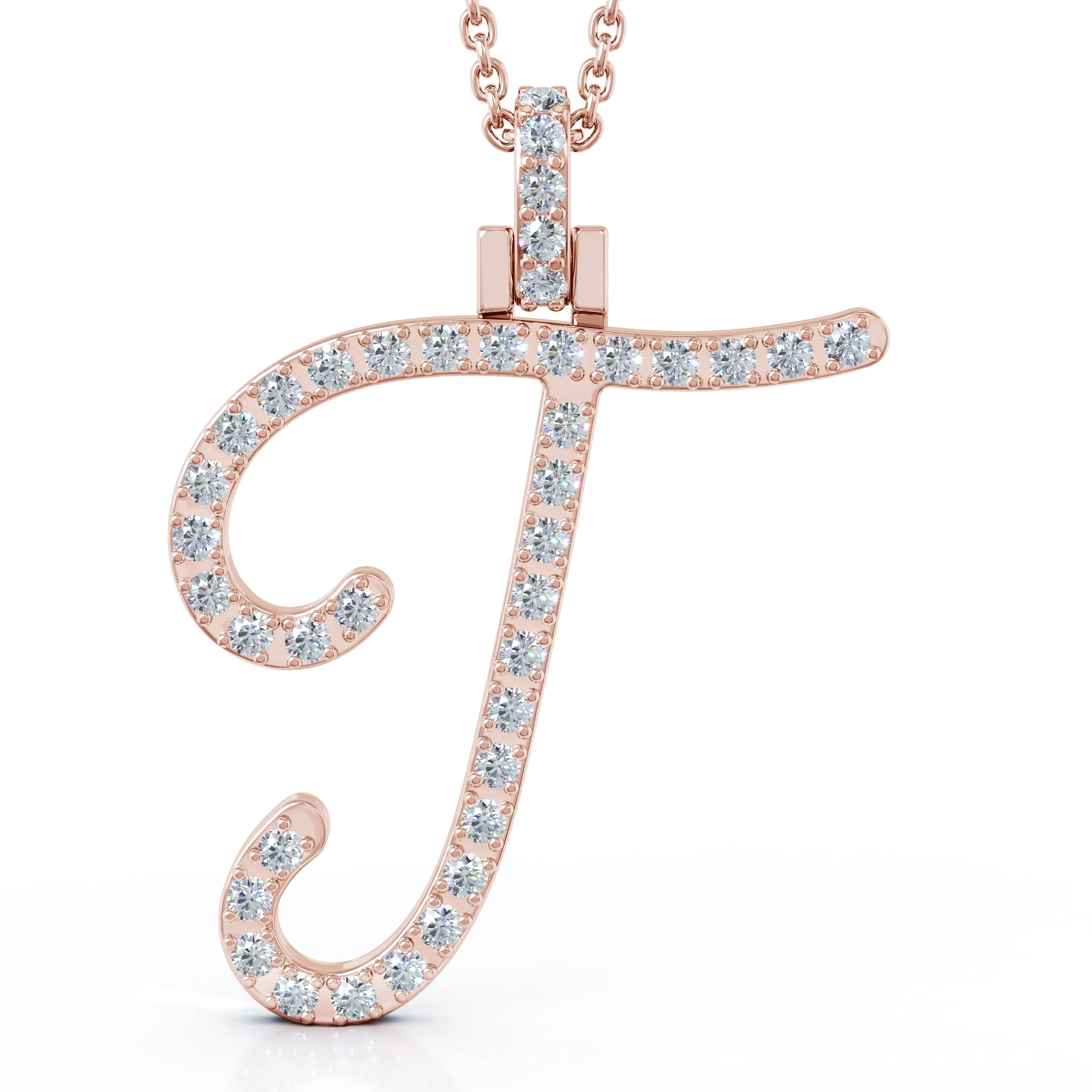 Diamond A-Z Alphabet Initial Letter Pendant Necklace, 18" Gold Chain in 14K Gold