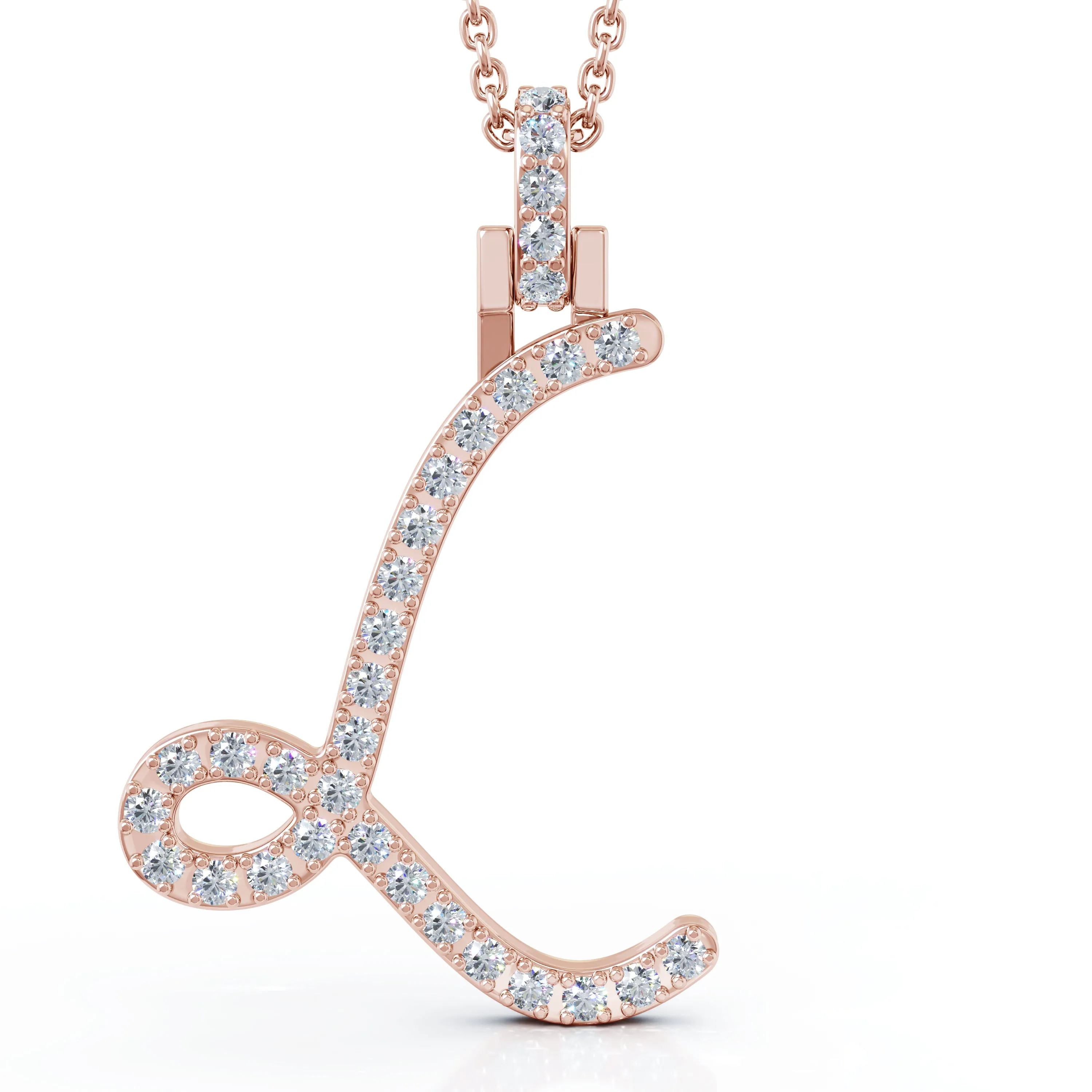 Diamond A-Z Alphabet Initial Letter Pendant Necklace, 18" Gold Chain in 14K Gold