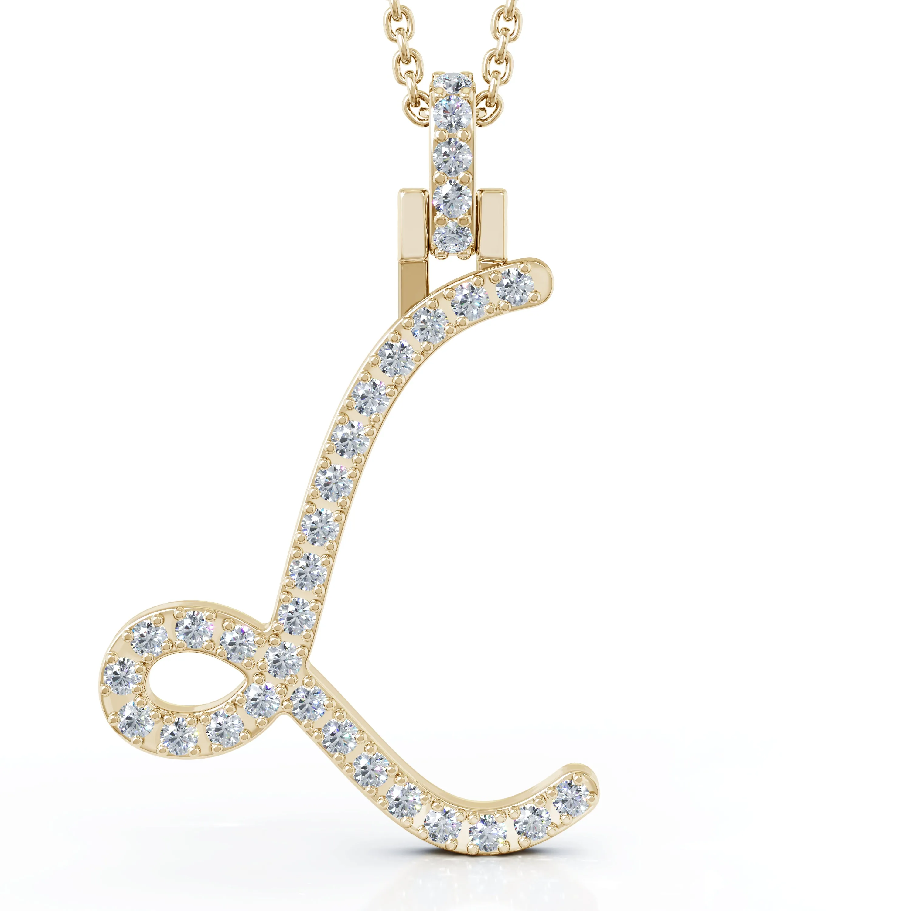 Diamond A-Z Alphabet Initial Letter Pendant Necklace, 18" Gold Chain in 14K Gold