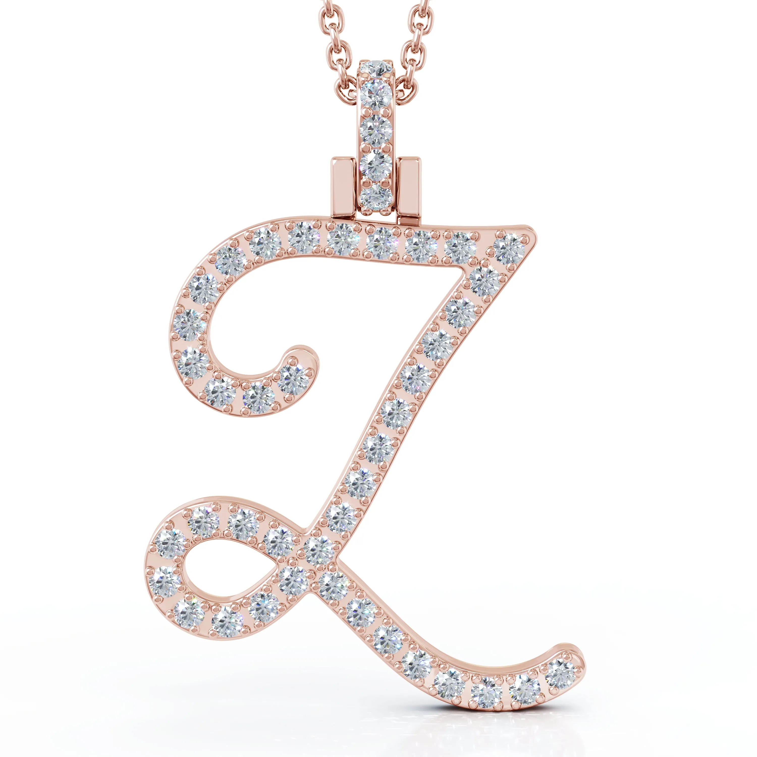 Diamond A-Z Alphabet Initial Letter Pendant Necklace, 18" Gold Chain in 14K Gold