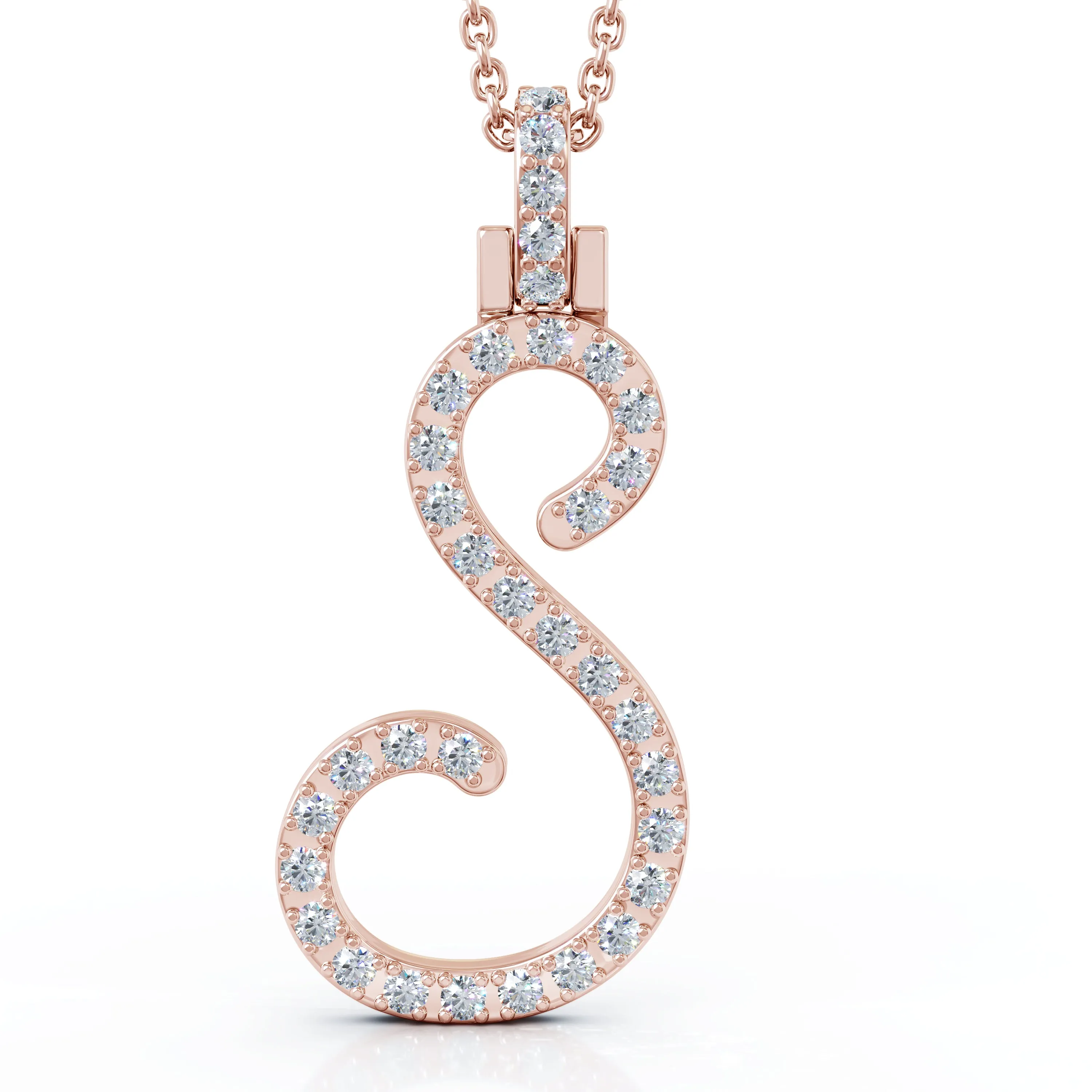 Diamond A-Z Alphabet Initial Letter Pendant Necklace, 18" Gold Chain in 14K Gold
