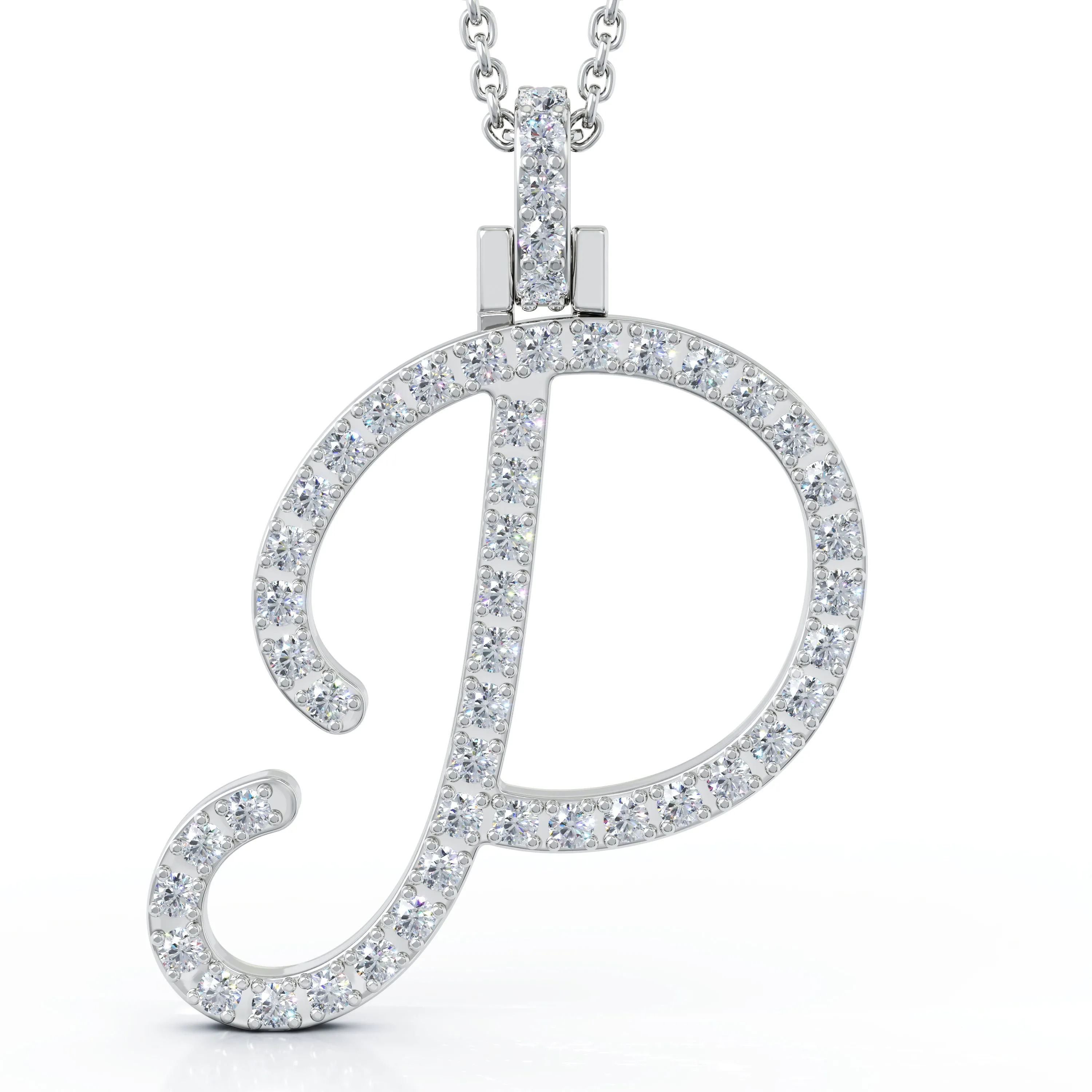 Diamond A-Z Alphabet Initial Letter Pendant Necklace, 18" Gold Chain in 14K Gold