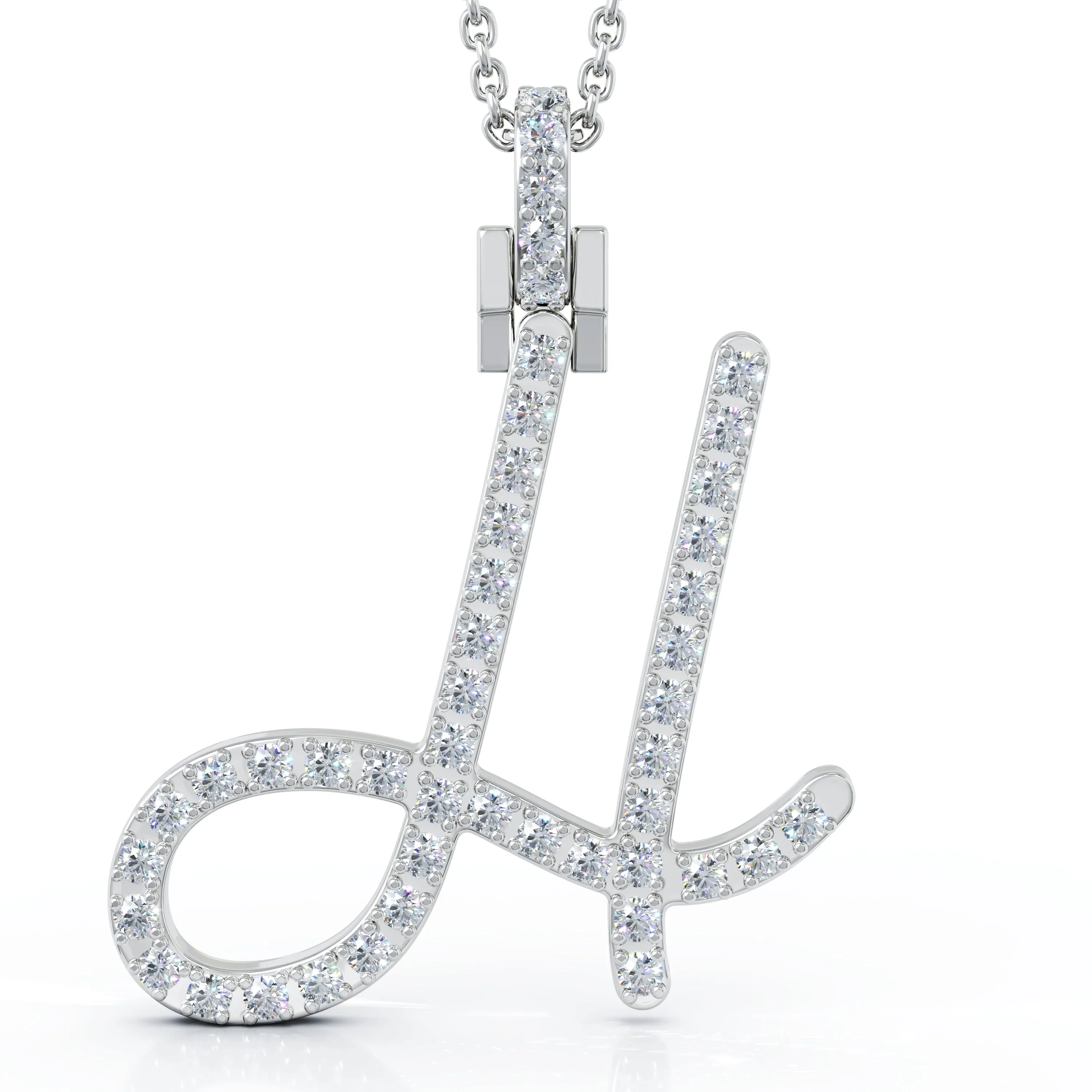 Diamond A-Z Alphabet Initial Letter Pendant Necklace, 18" Gold Chain in 14K Gold