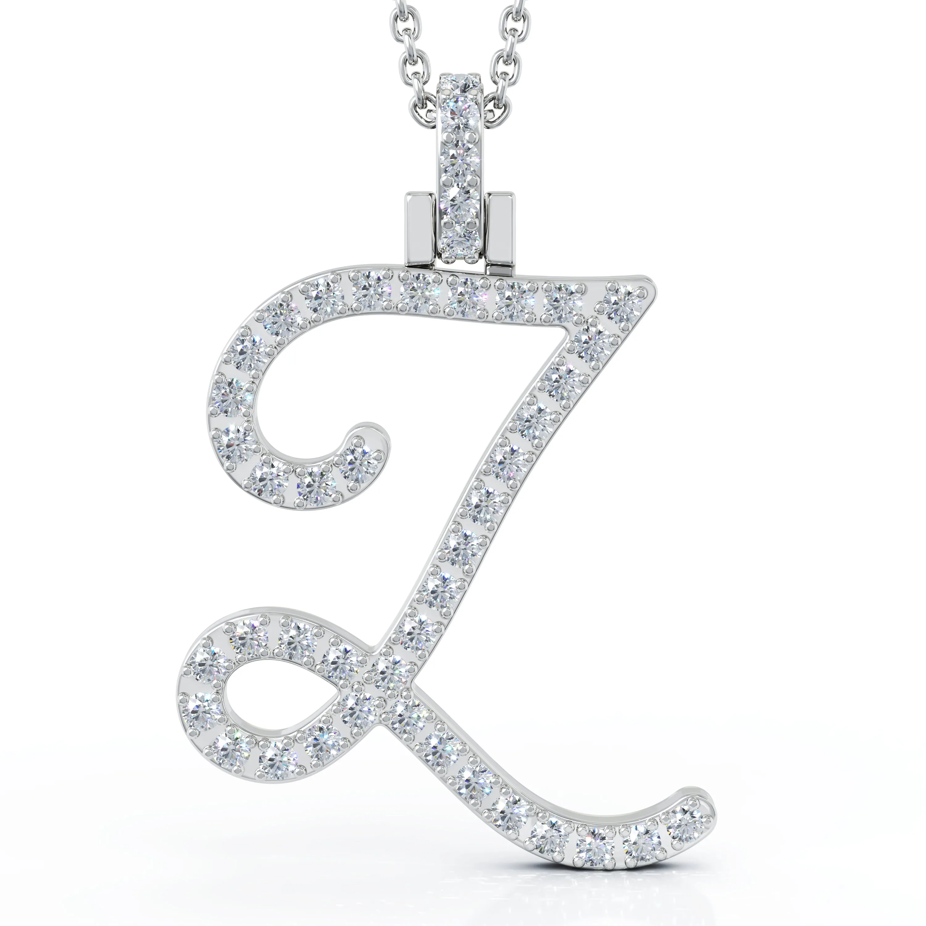 Diamond A-Z Alphabet Initial Letter Pendant Necklace, 18" Gold Chain in 14K Gold