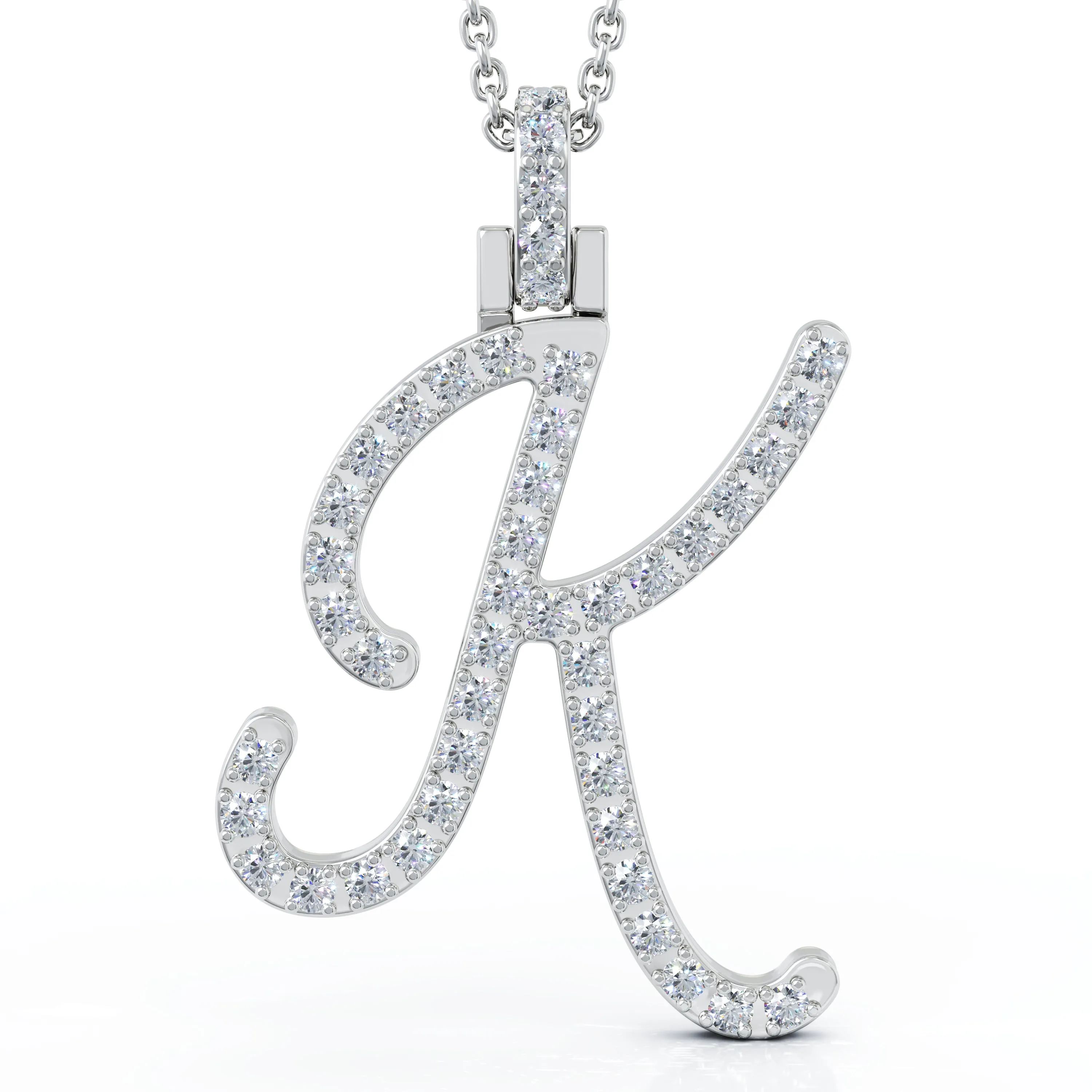 Diamond A-Z Alphabet Initial Letter Pendant Necklace, 18" Gold Chain in 14K Gold