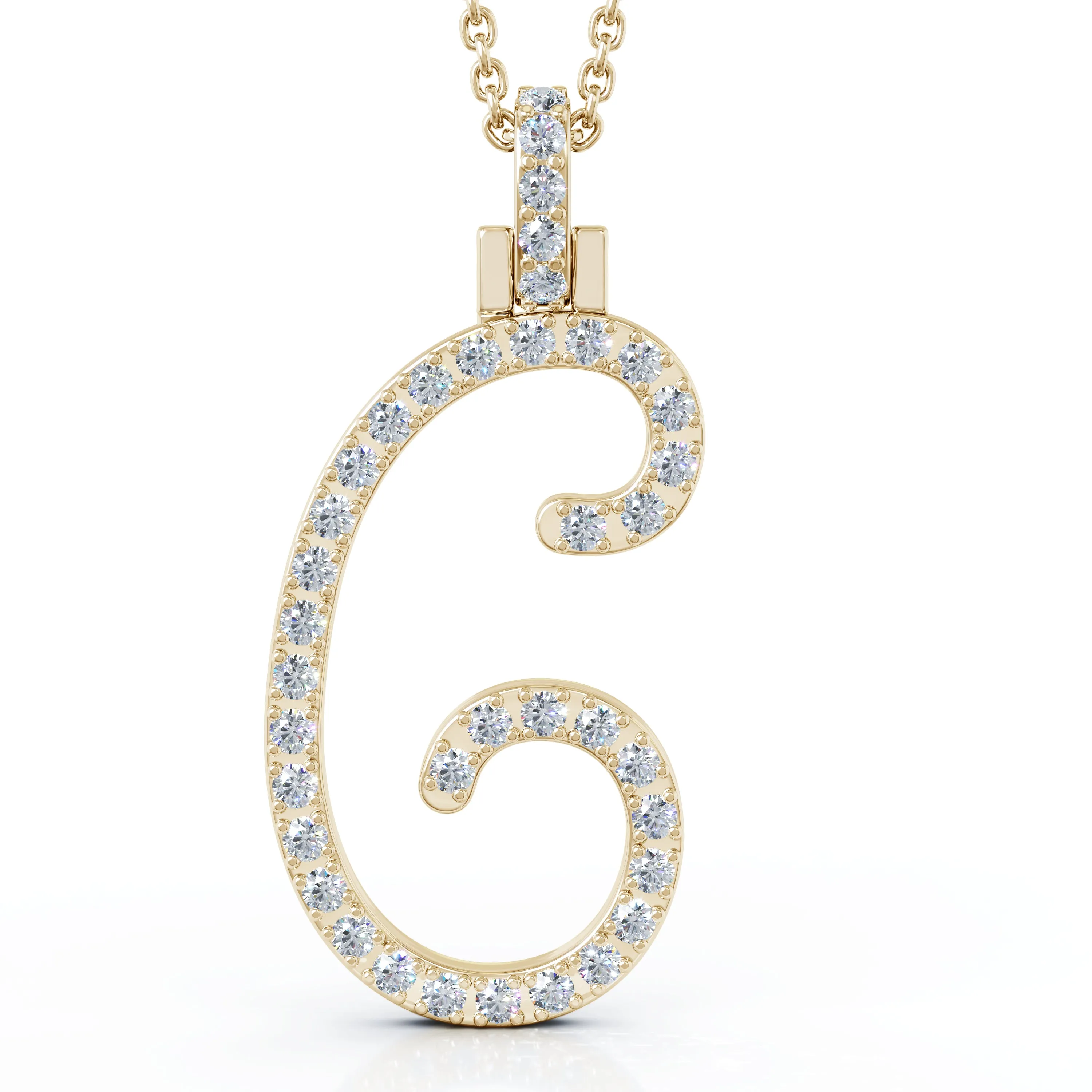 Diamond A-Z Alphabet Initial Letter Pendant Necklace, 18" Gold Chain in 14K Gold