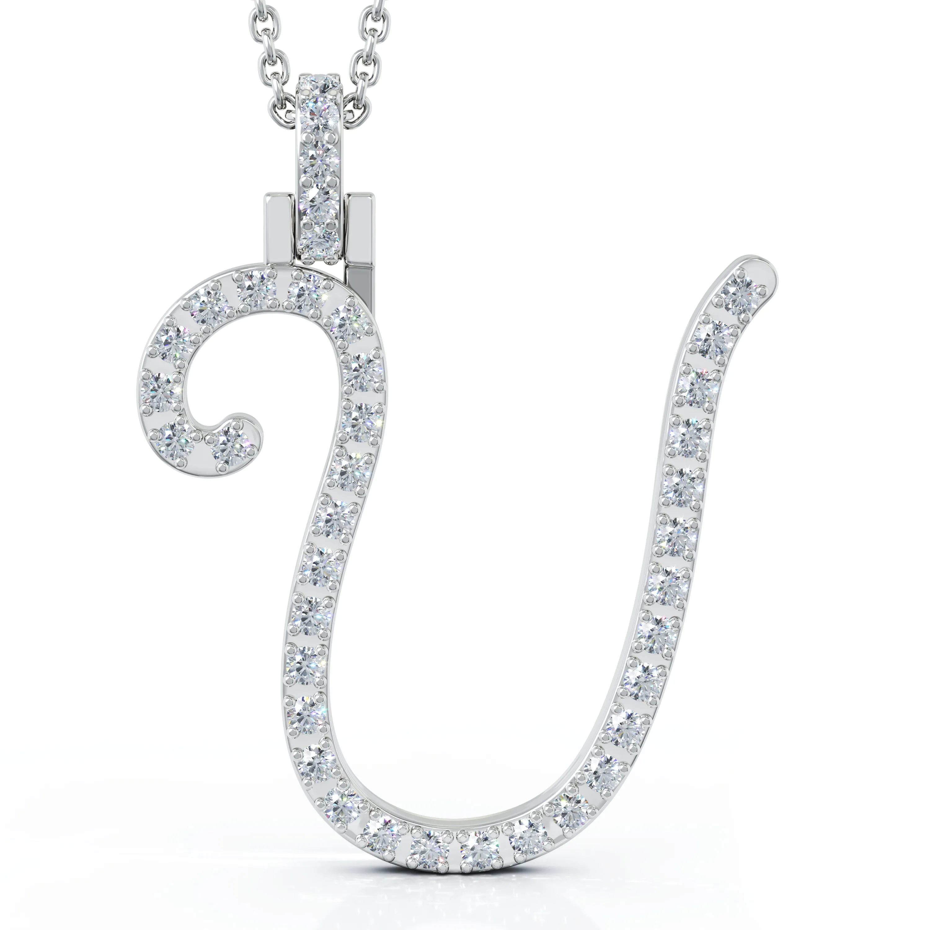 Diamond A-Z Alphabet Initial Letter Pendant Necklace, 18" Gold Chain in 14K Gold