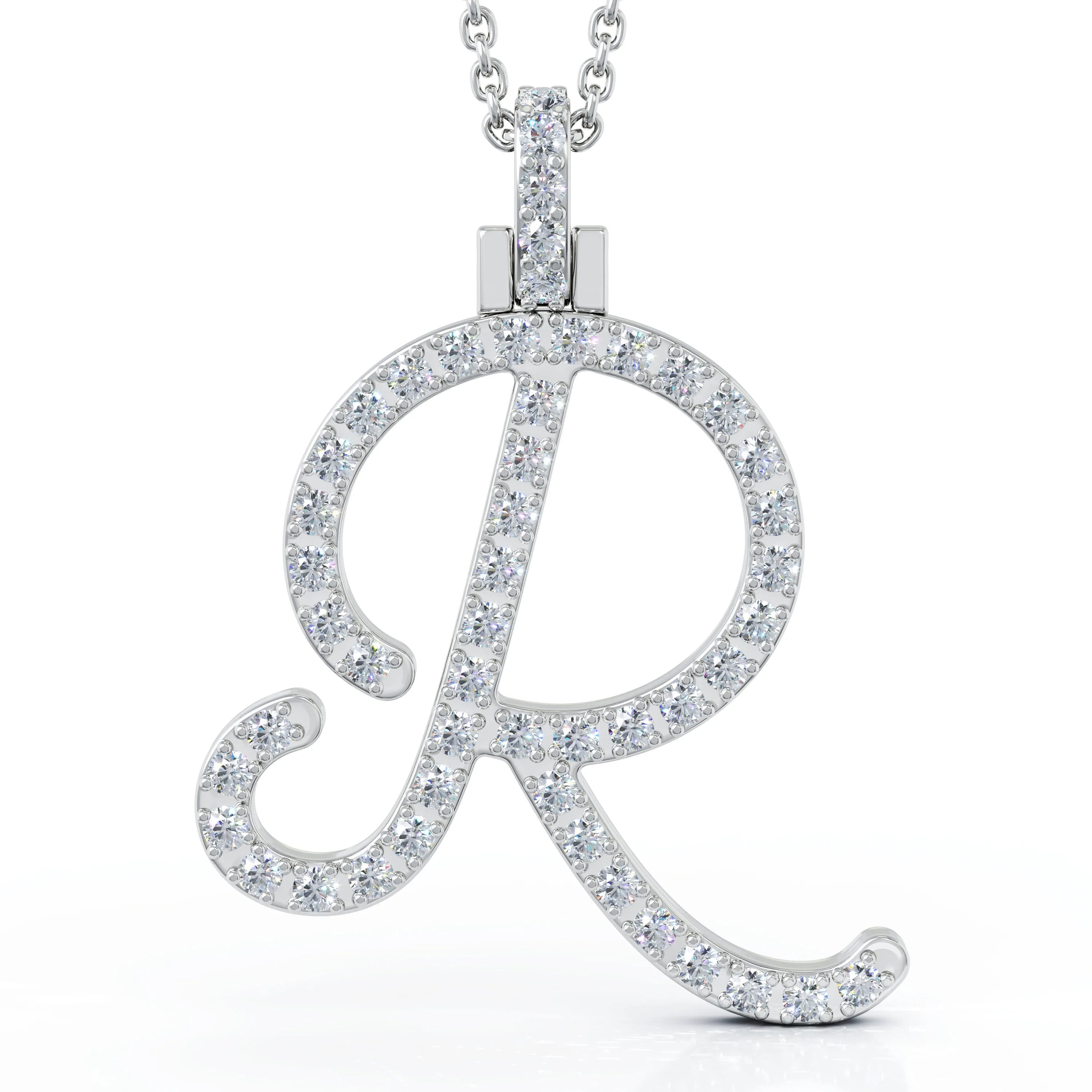 Diamond A-Z Alphabet Initial Letter Pendant Necklace, 18" Gold Chain in 14K Gold