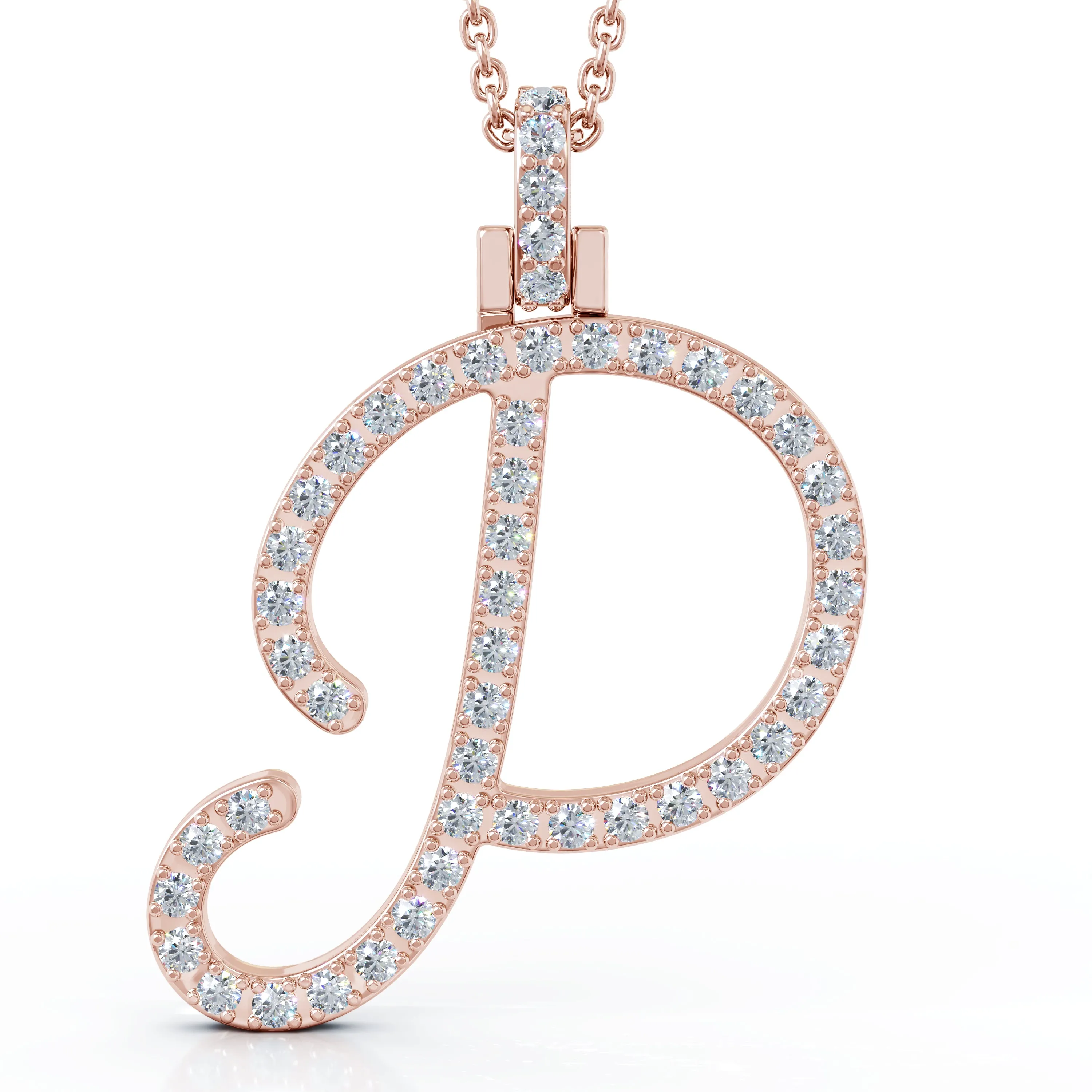 Diamond A-Z Alphabet Initial Letter Pendant Necklace, 18" Gold Chain in 14K Gold
