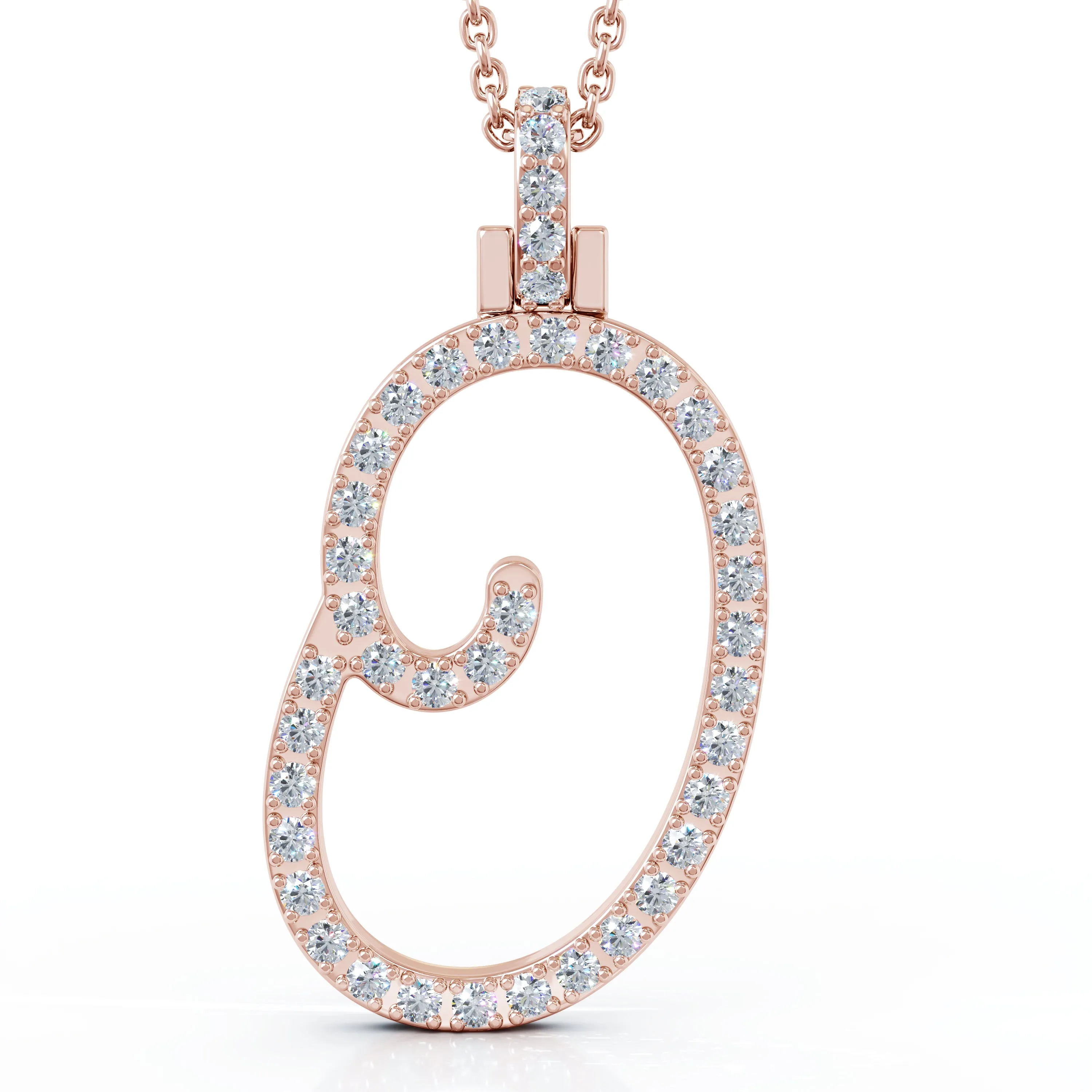 Diamond A-Z Alphabet Initial Letter Pendant Necklace, 18" Gold Chain in 14K Gold